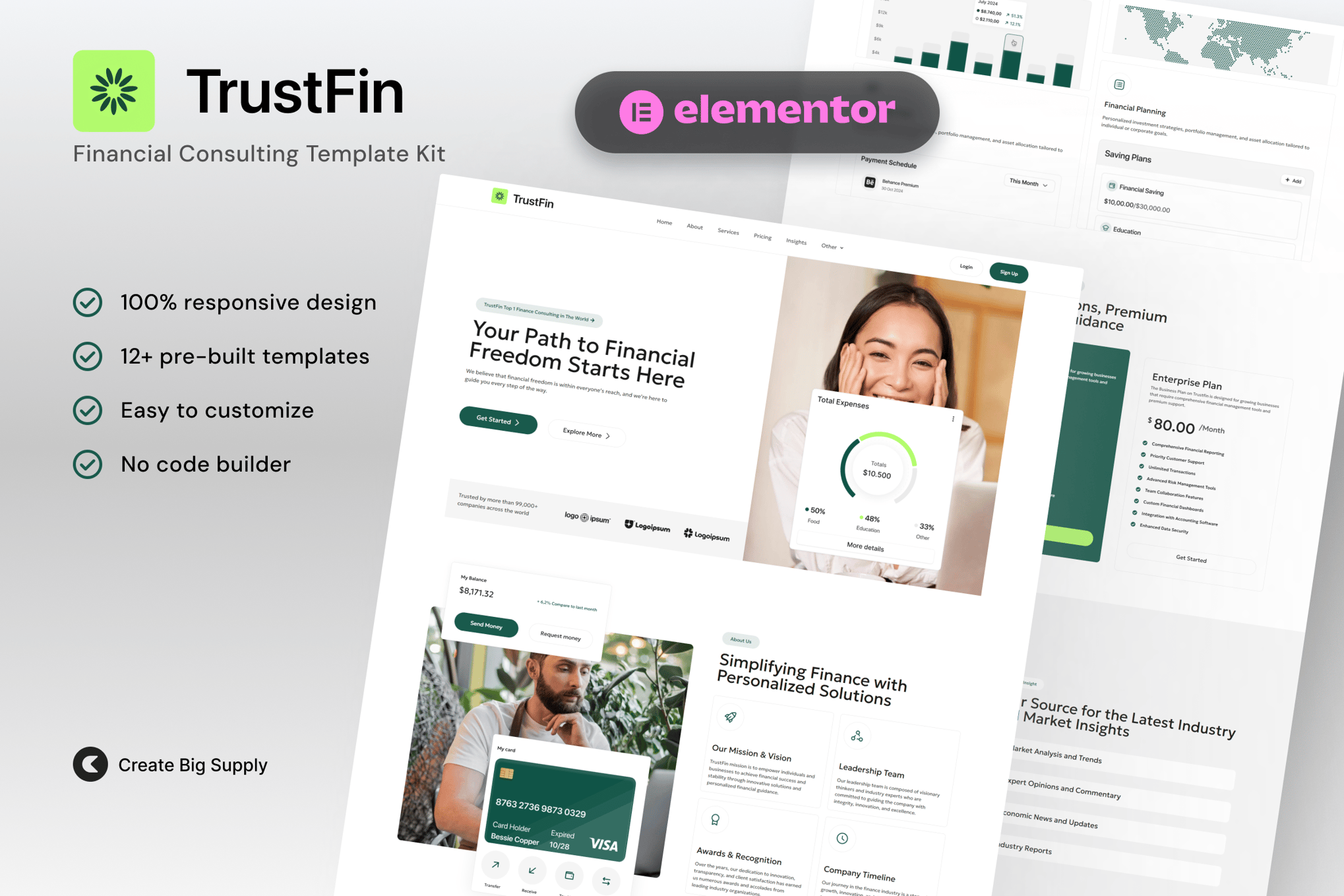 TrustFin - Financial Consulting Elementor Template Kit template kit cover image
