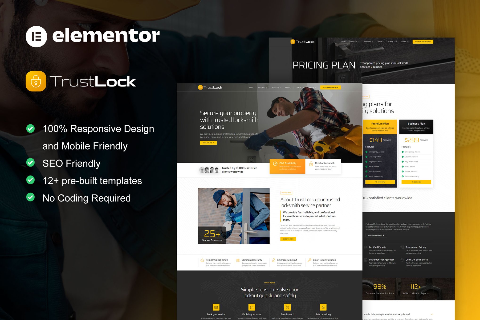 TrustLock - Locksmith & Key Maker Service Elementor Pro Template Kit template kit cover image