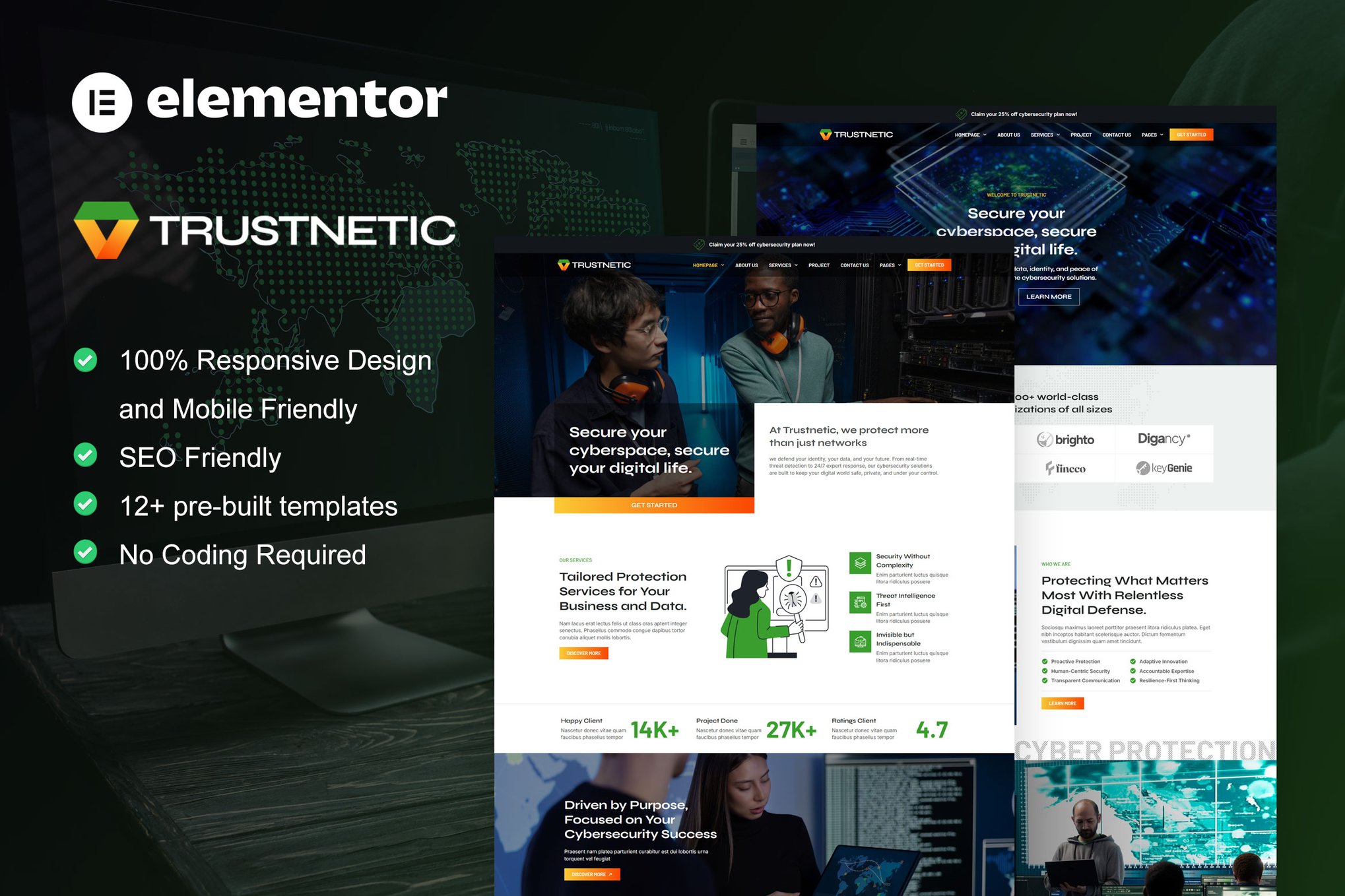 Trustnetic - Cyber Security Services Elementor Pro Template Kit template kit cover image