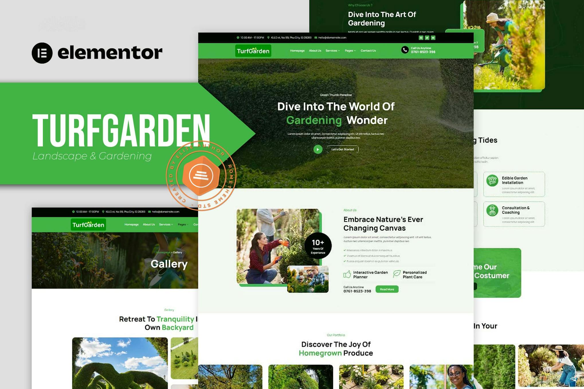Turfgarden - Landscape & Gardening Elementor Template Kit template kit cover image