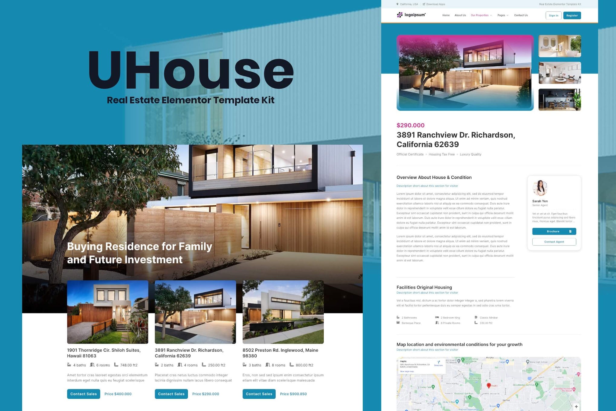UHouse - Real Estate Elementor Template Kit template kit cover image