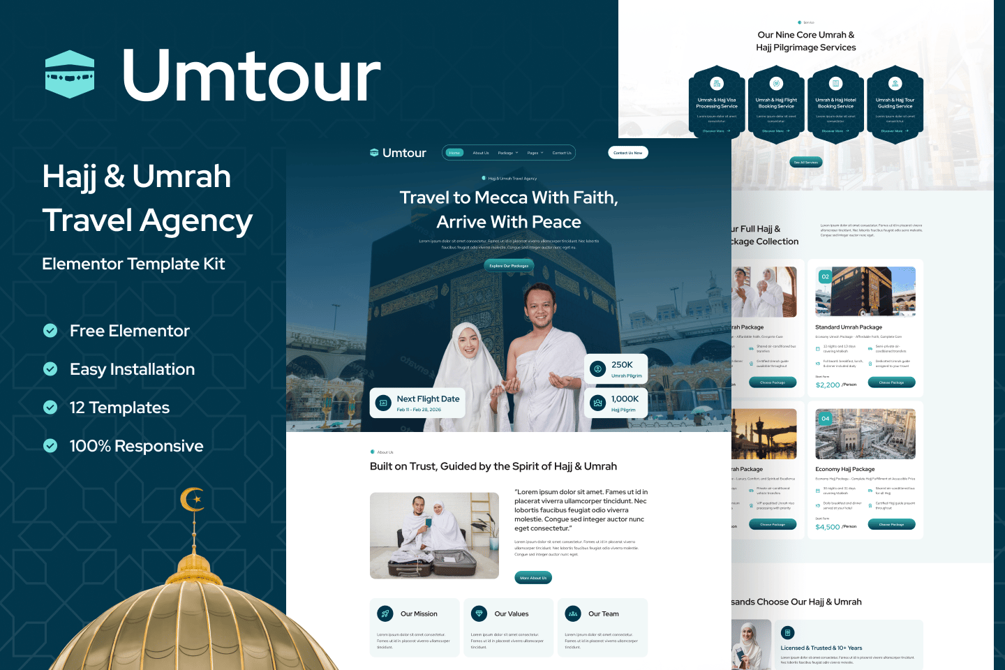 Umtour - Hajj & Umrah Travel Agency Elementor Template Kit template kit cover image