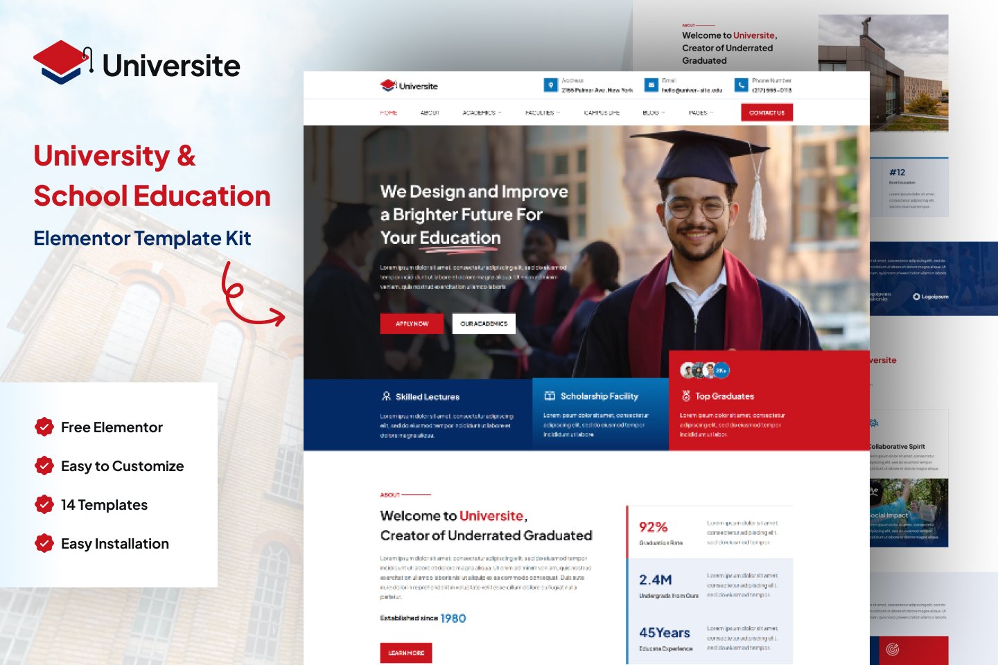 Universite - University & School Education Elementor Template Kit template kit cover image