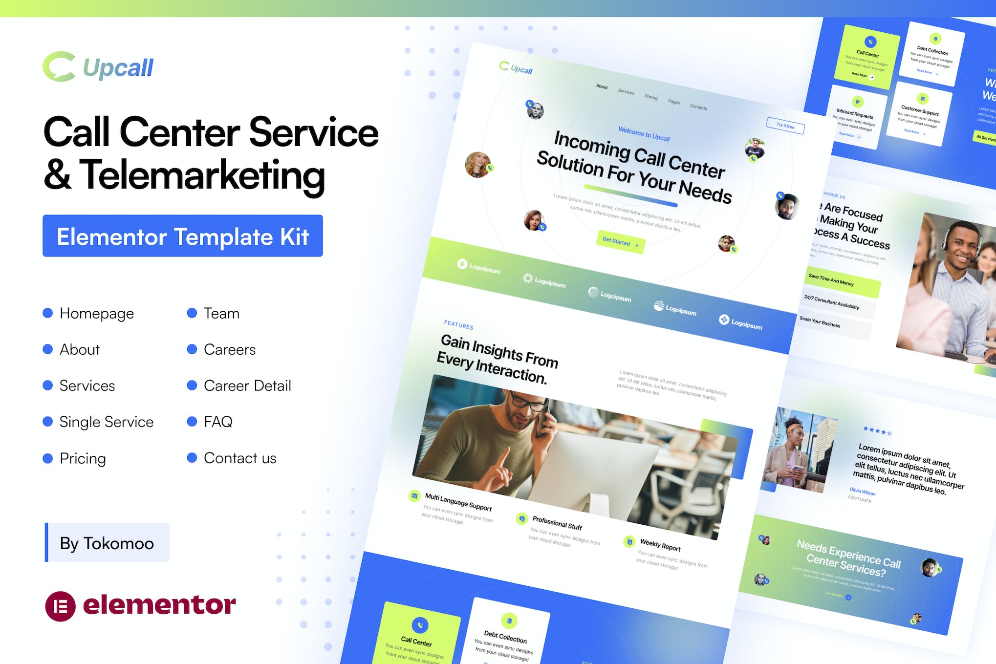 Upcall - Call Center Service & Telemarketing Elementor pro Template Kit template kit cover image