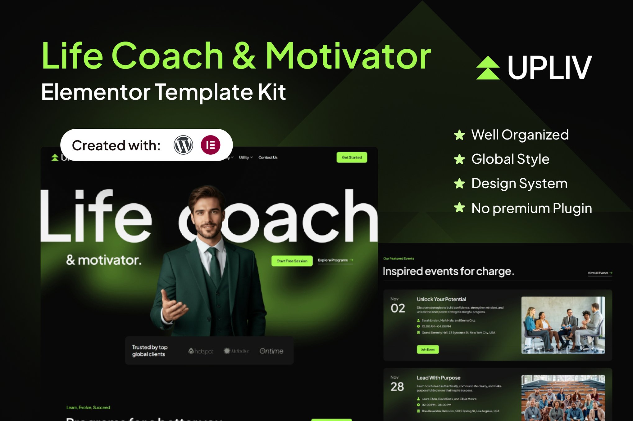 Upliv - Life Coach & Motivator Elementor Template Kit template kit cover image