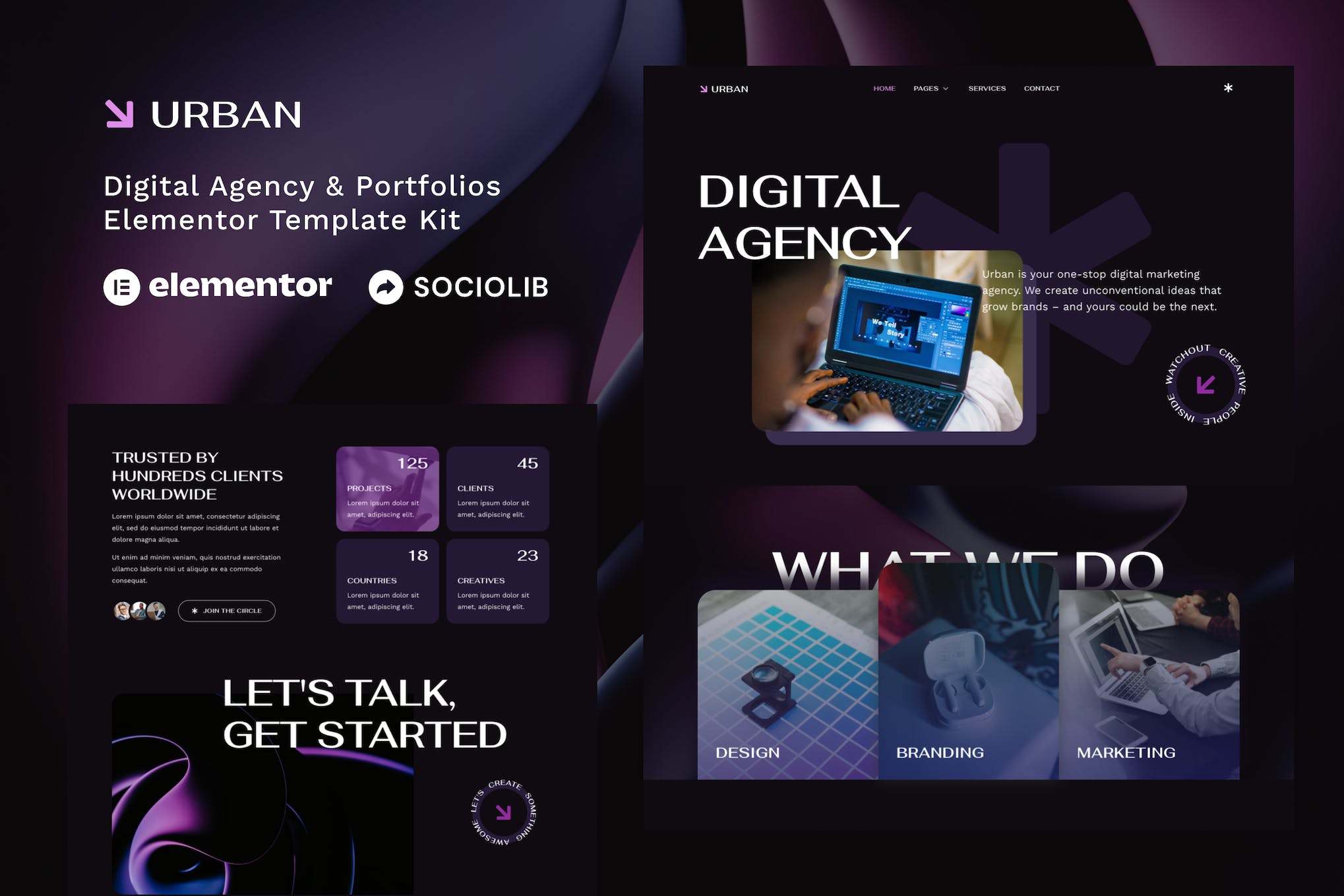 Urban - Dark Digital Agency & Portfolios Elementor Template Kit template kit cover image