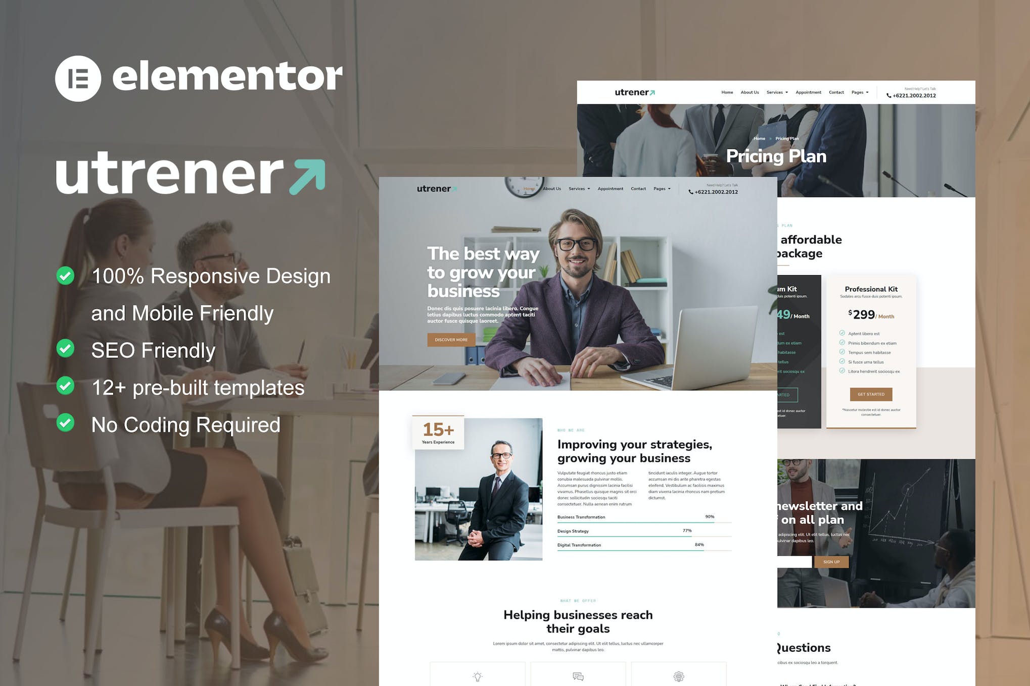 Utrener - Business Coach Elementor Pro Template Kit template kit cover image