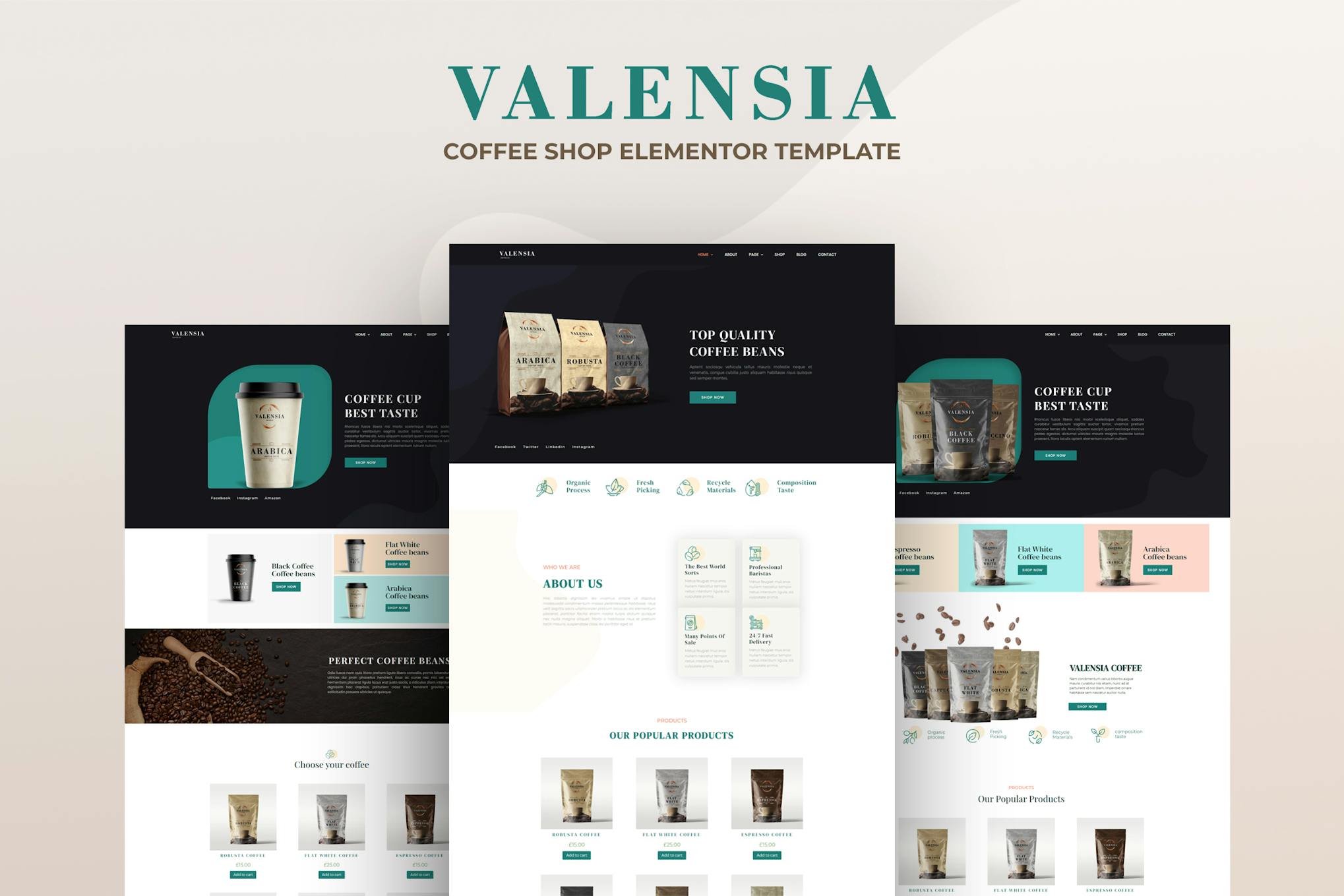 Valensia | Coffee Shop Elementor Template Kit template kit cover image