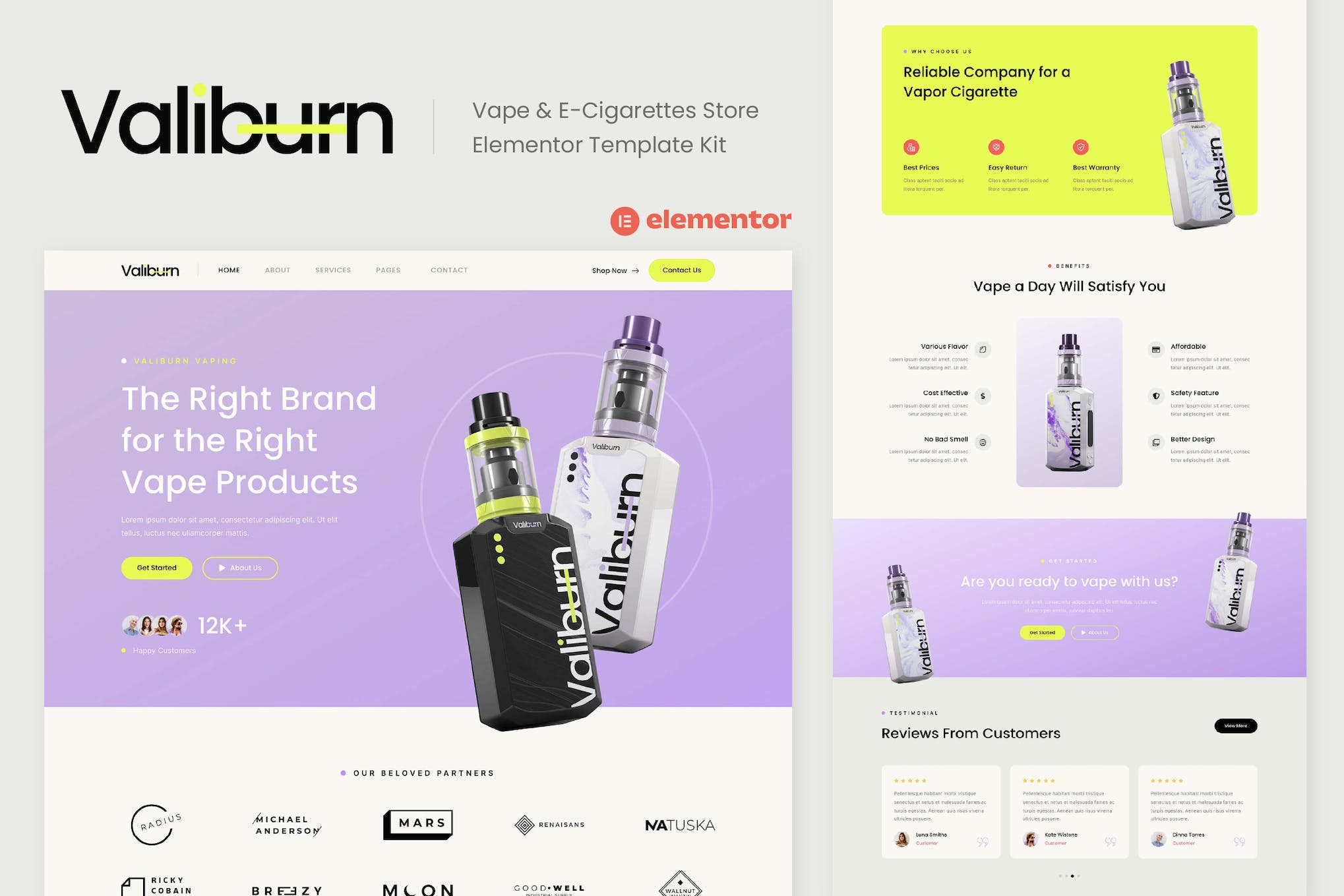 Valiburn - Vape & E-Cigarettes Store Elementor Template Kit template kit cover image