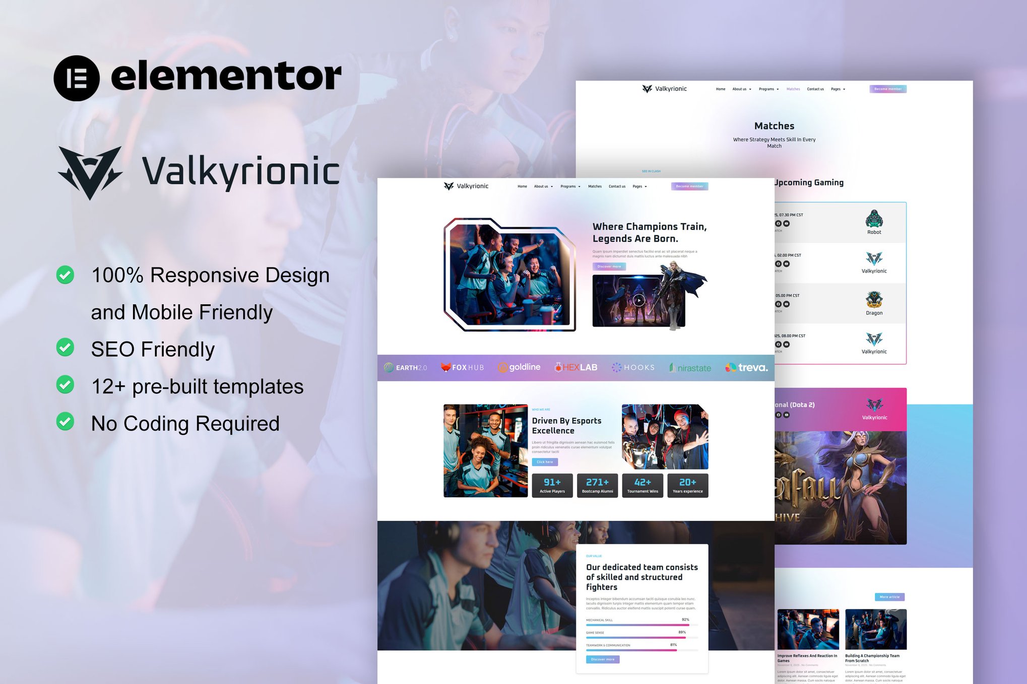 Valkyrionic - Esport Team & Gaming Elementor Pro Template Kit template kit cover image