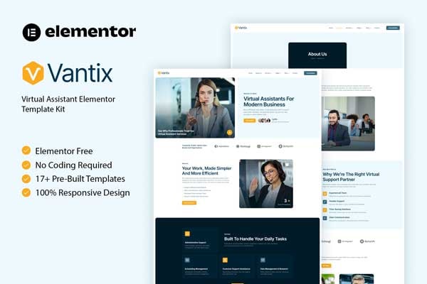 Vantix - Virtual Assistant Elementor Template Kit template kit cover image