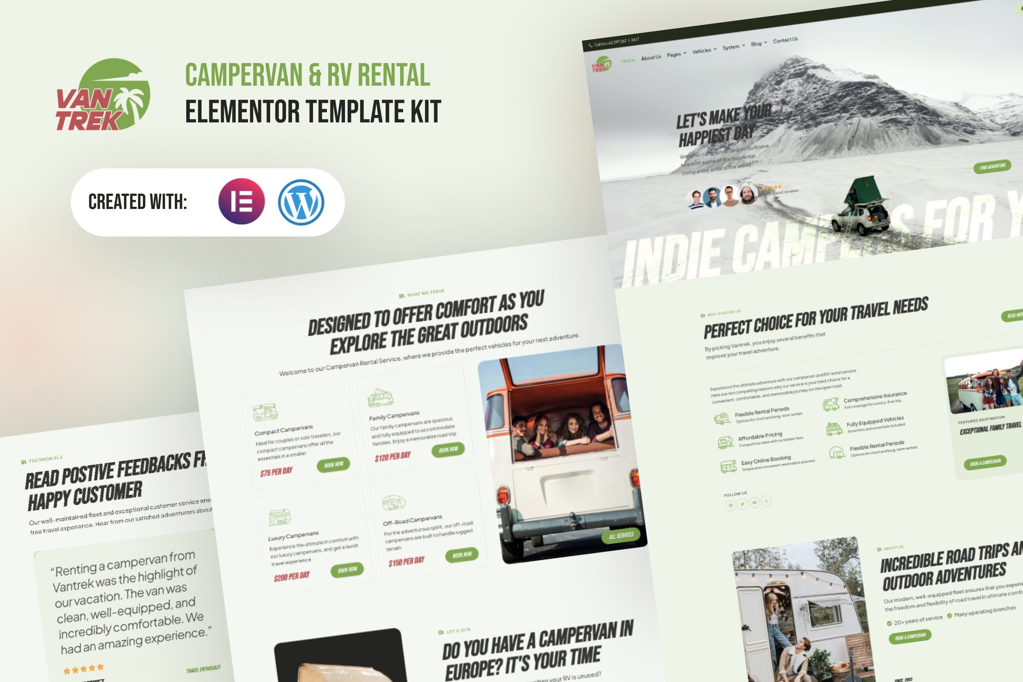 VanTrek - Campervan & RV Rental Elementor Pro Template Kit template kit cover image