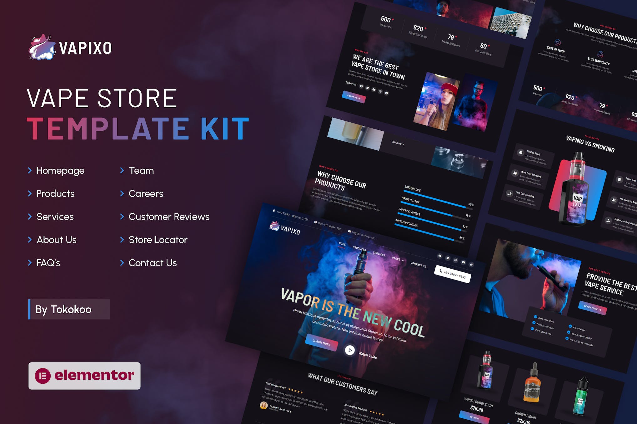 Vapixo | Vape Store Elementor Pro Template Kit template kit cover image