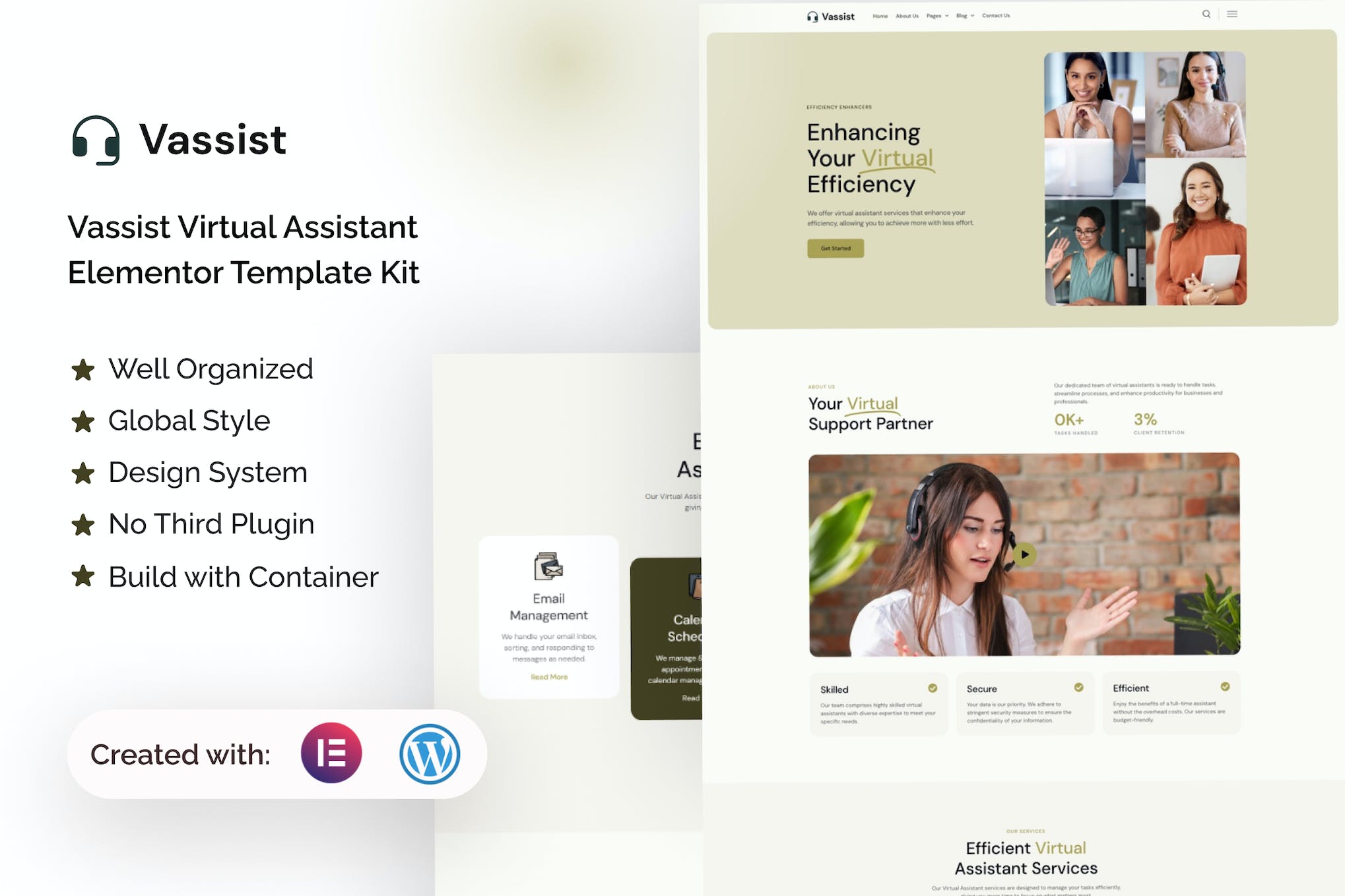 Vassist - Virtual Assistant Elementor Pro Template Kit template kit cover image