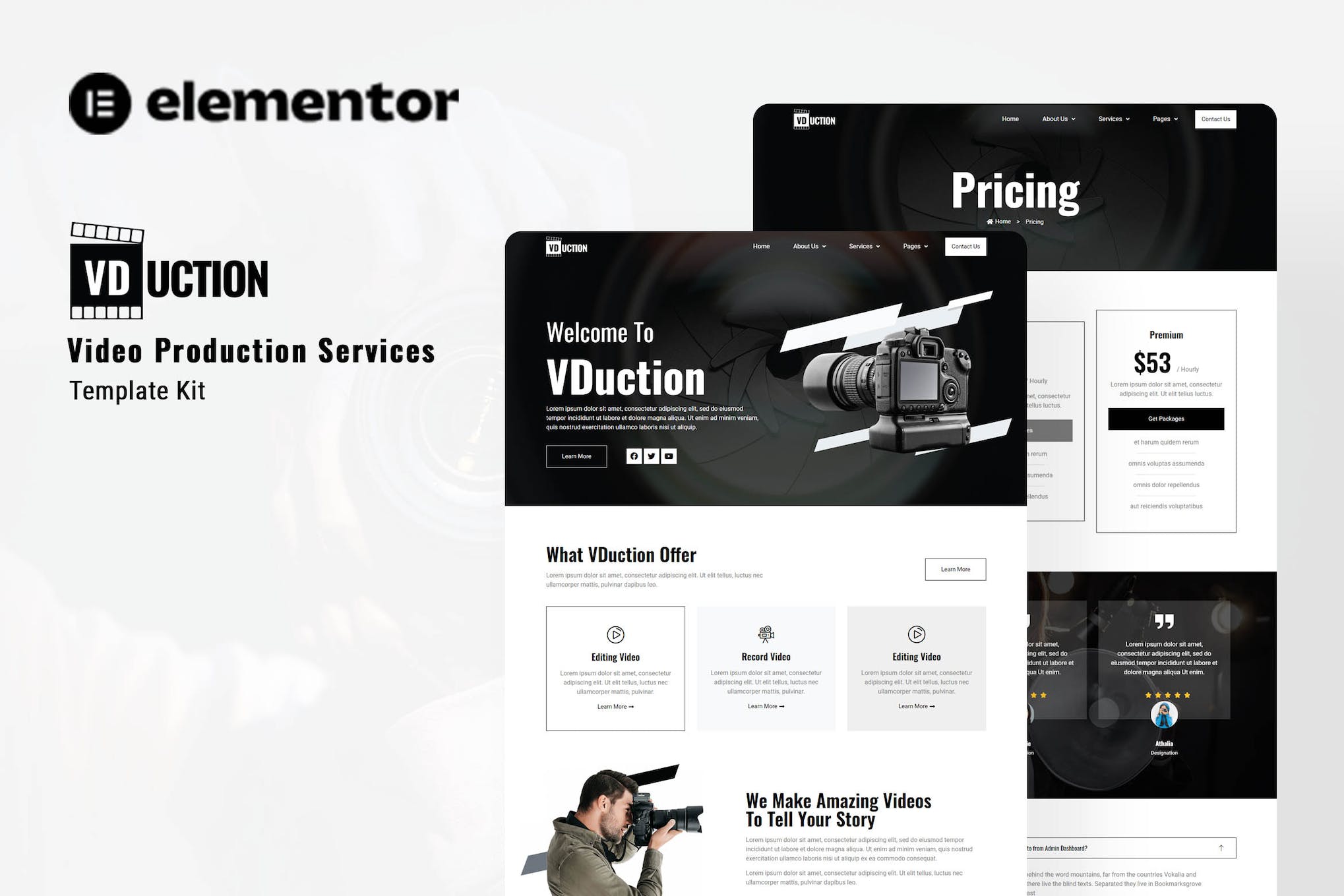 VDuction - Video Production Service Elementor Template Kit template kit cover image