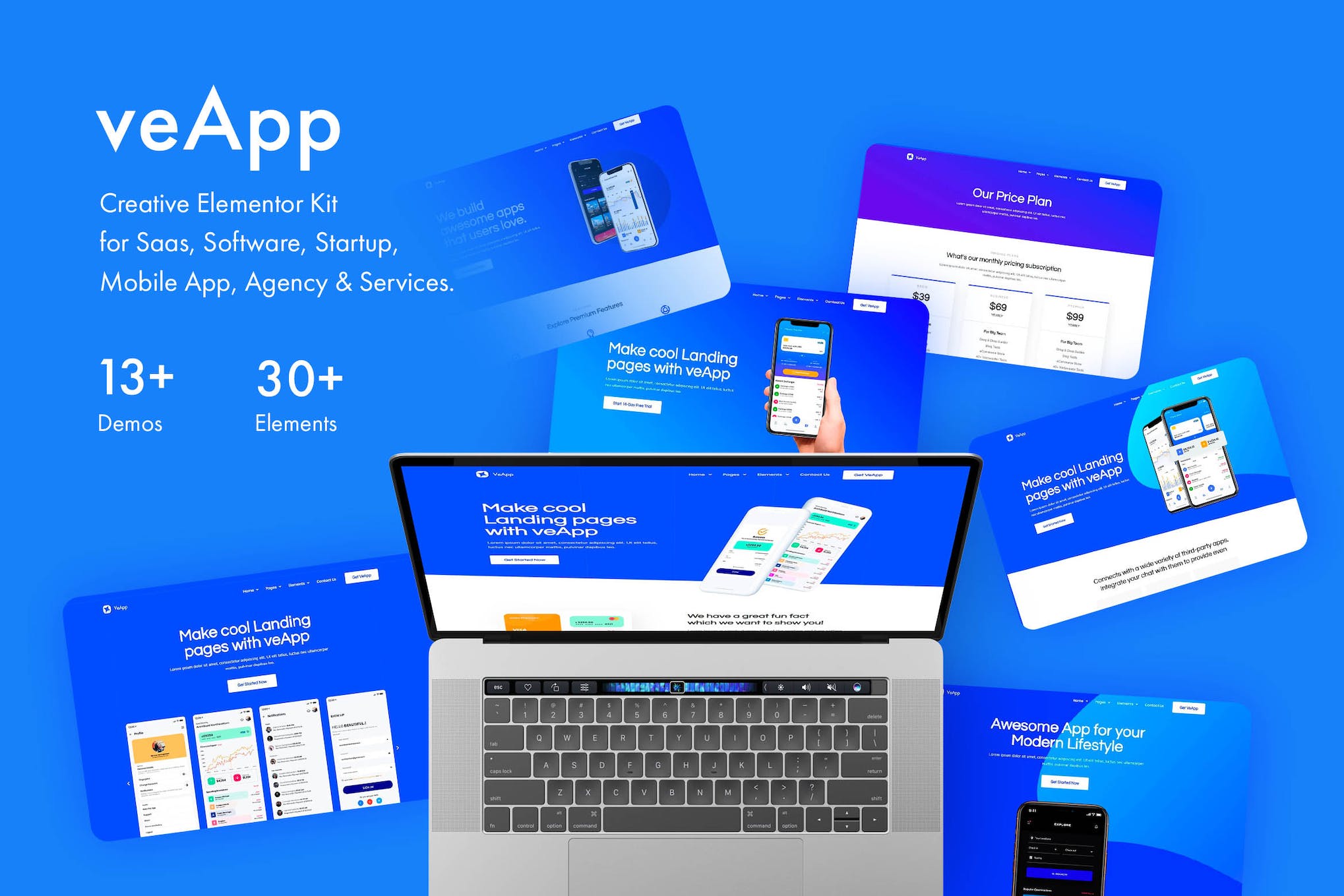 veApp - Mobile App & Startup Elementor Template Kit template kit cover image