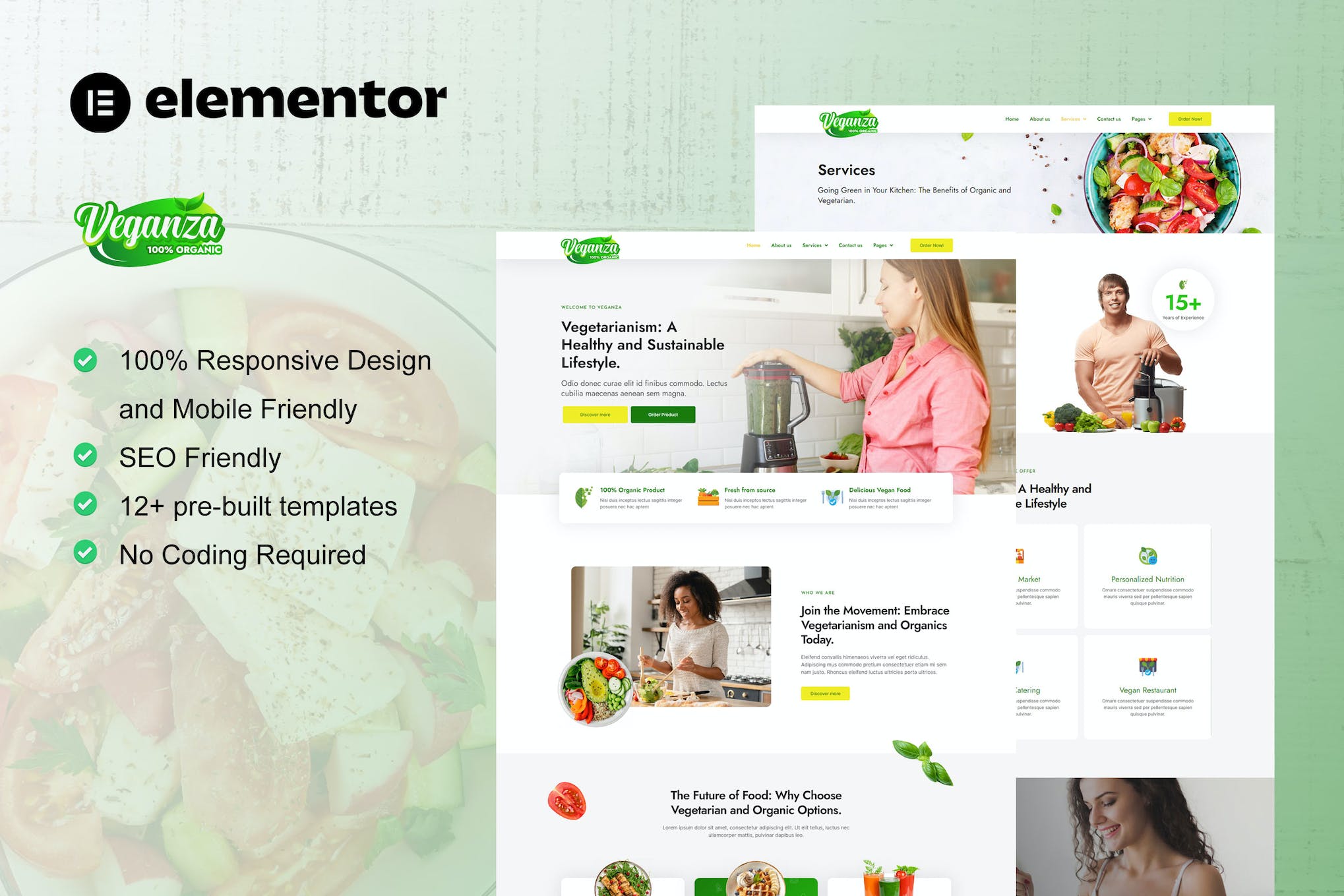 Veganza - Organic Food & Vegetarian Elementor Template Kit template kit cover image