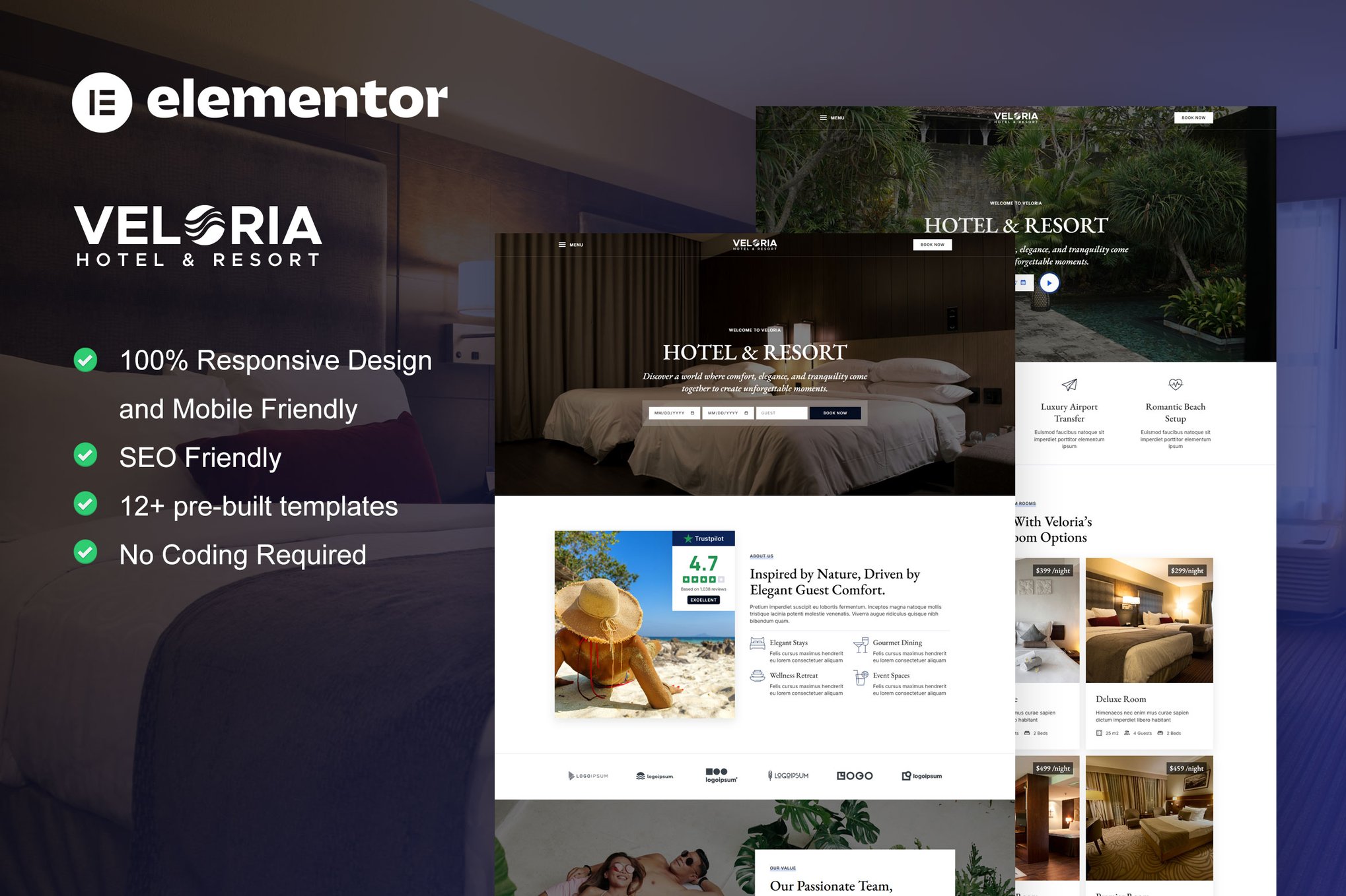 Veloria - Hotel & Resort Elementor Pro Template Kit template kit cover image