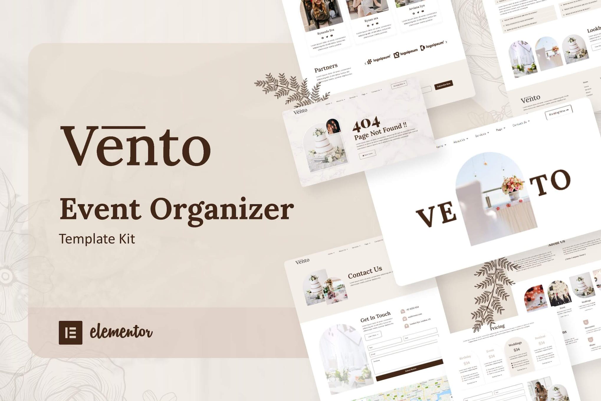 Vento - Event Organizer Elementor Template Kit template kit cover image