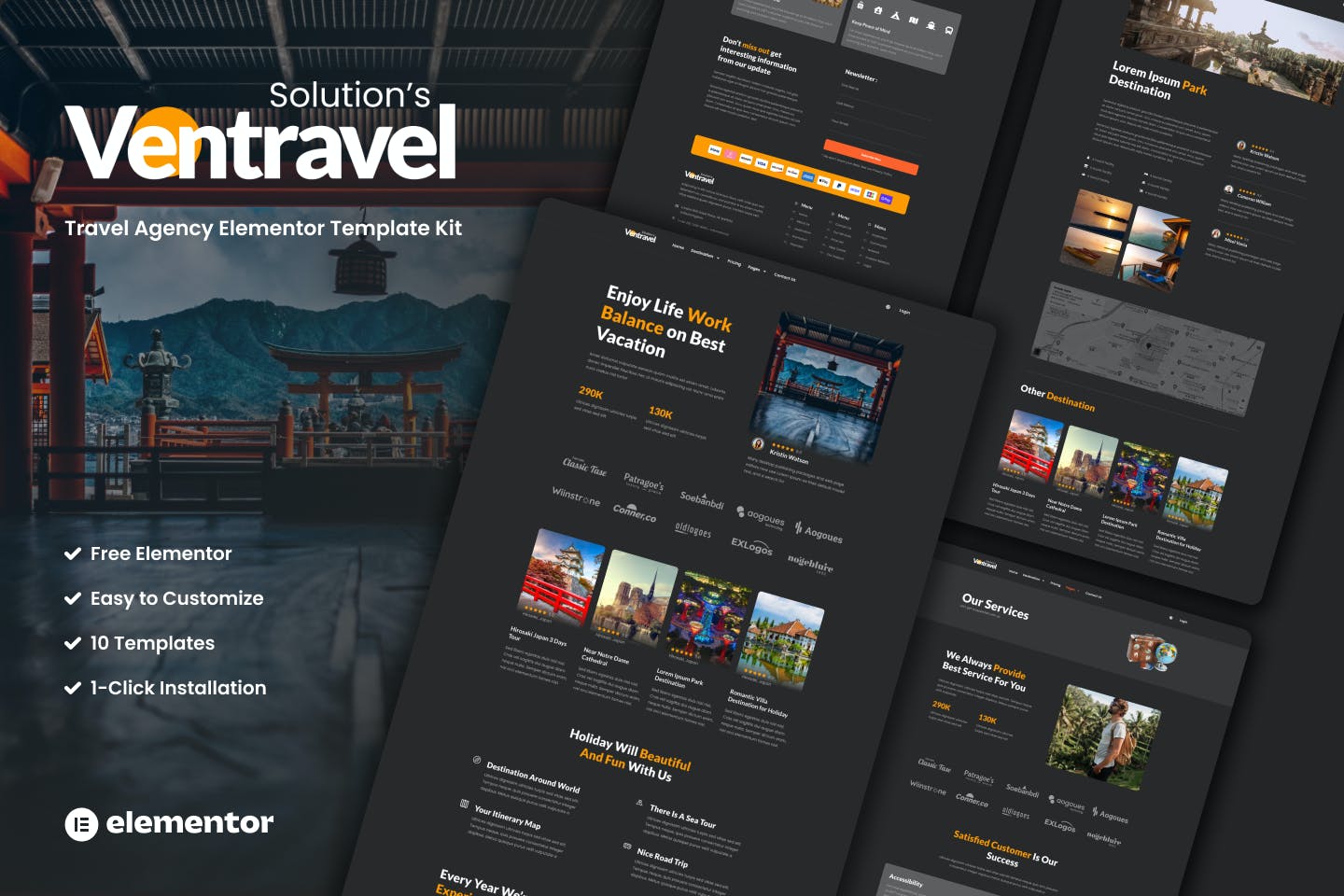 Ventravel - Traveling Agency Elementor Template Kit template kit cover image