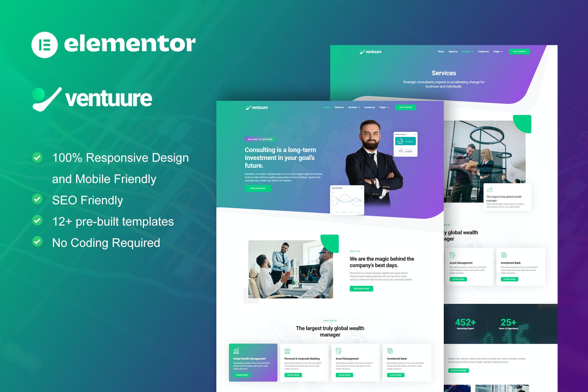 Ventuure - Business Consulting & Investment Elementor Template Kit template kit cover image