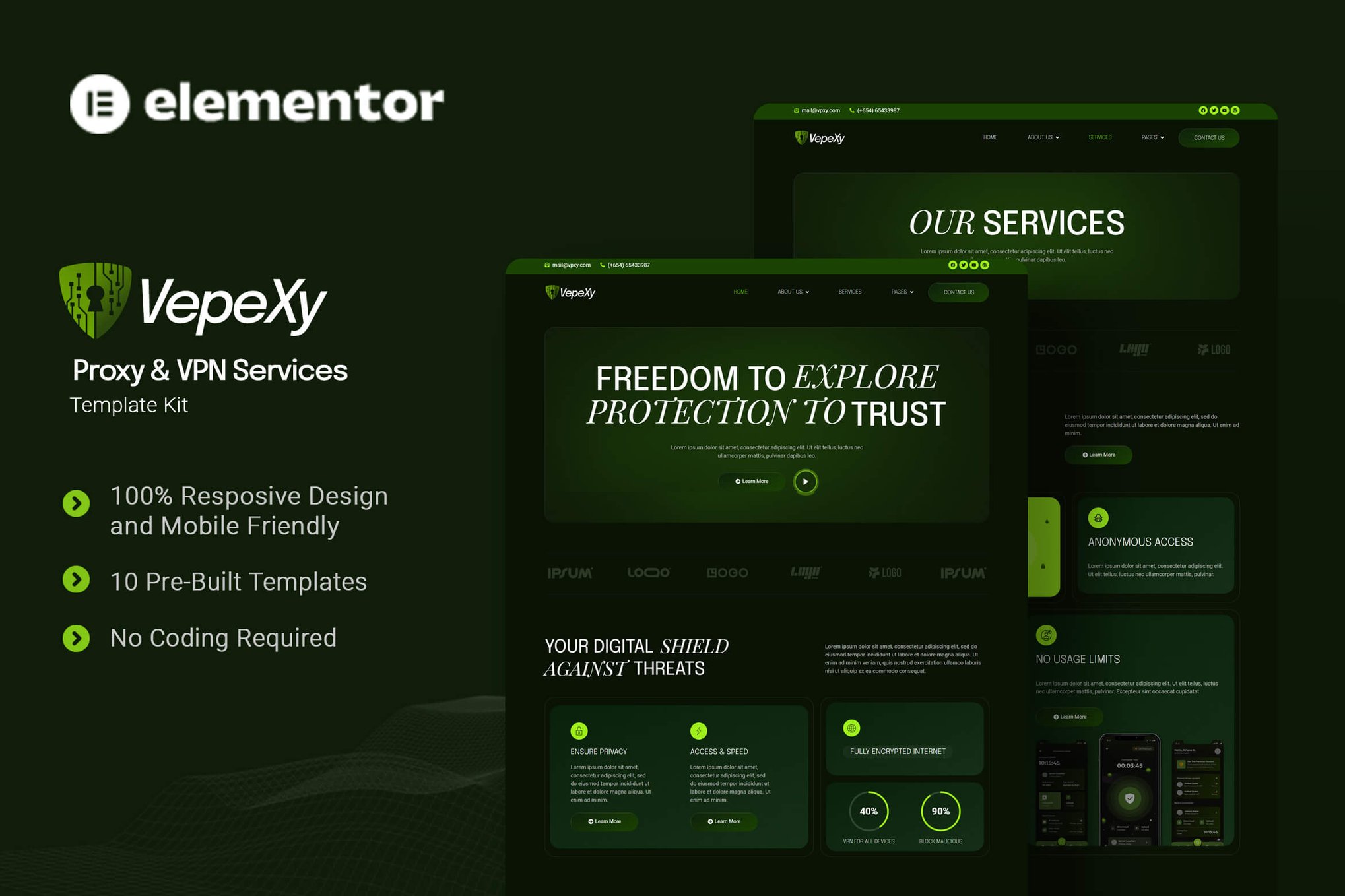 Vepexy - Proxy & VPN Services Elementor Template Kit template kit cover image