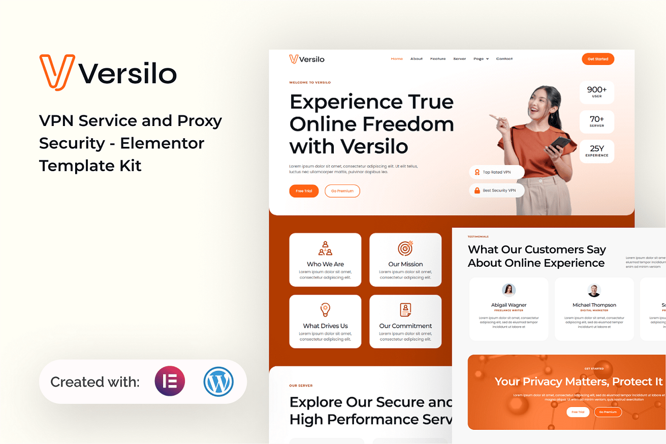 Versilo - VPN Service & Proxy Security Elementor Template Kit template kit cover image