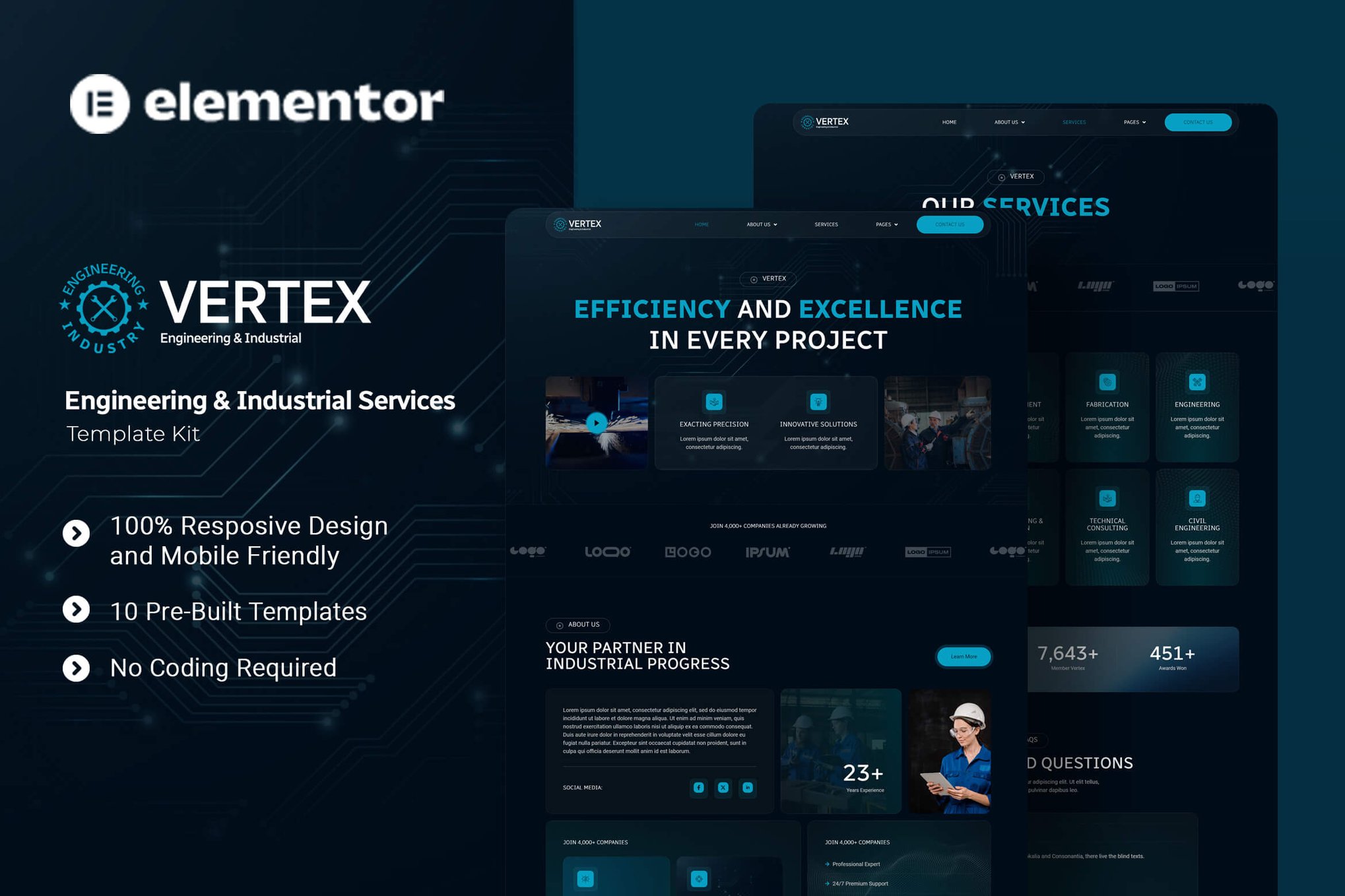 Vertex - Engineering & Industrial Services Elementor Template Kit template kit cover image