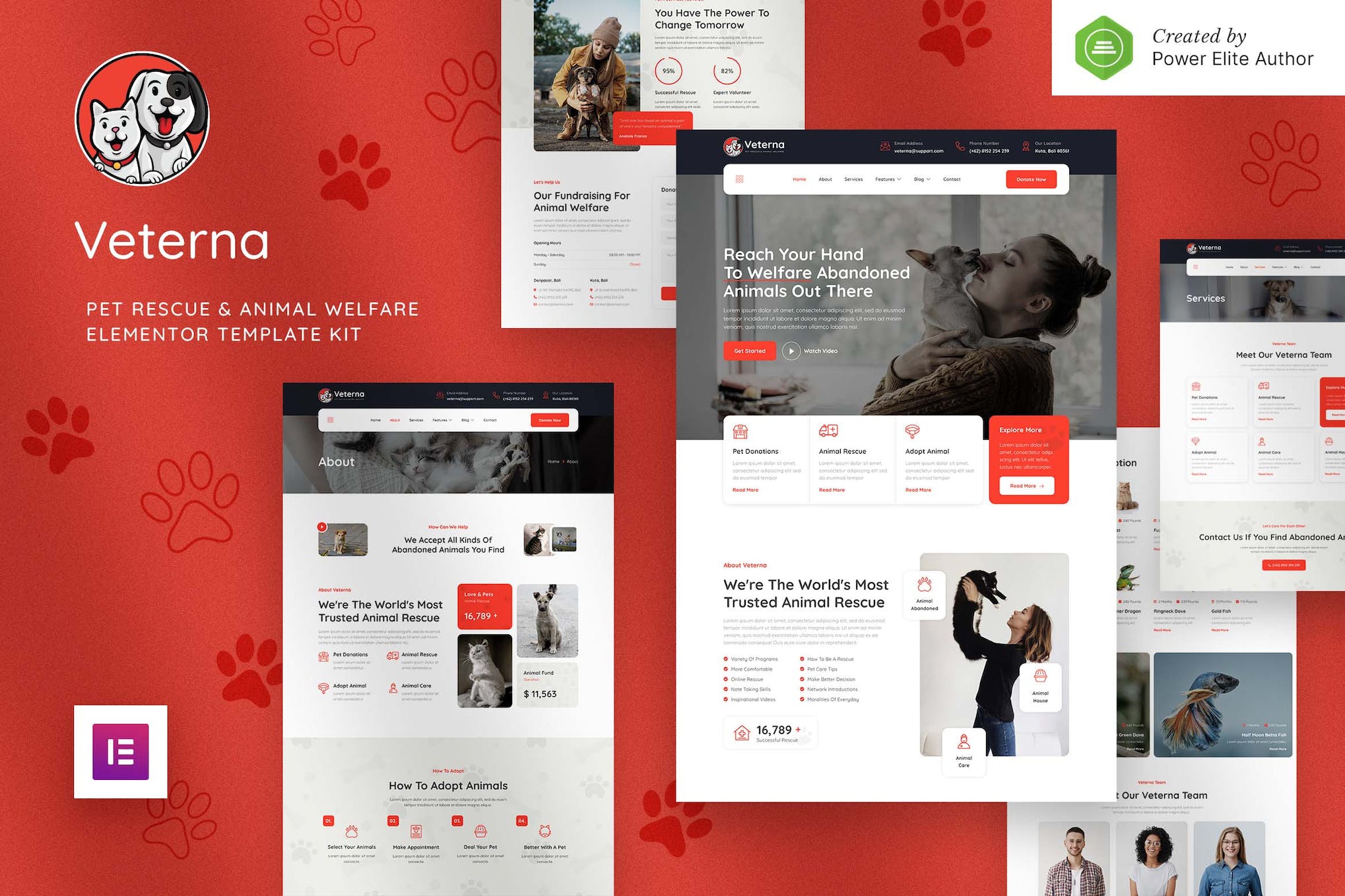 Veterna – Pet Rescue & Animal Welfare Elementor Template Kit template kit cover image