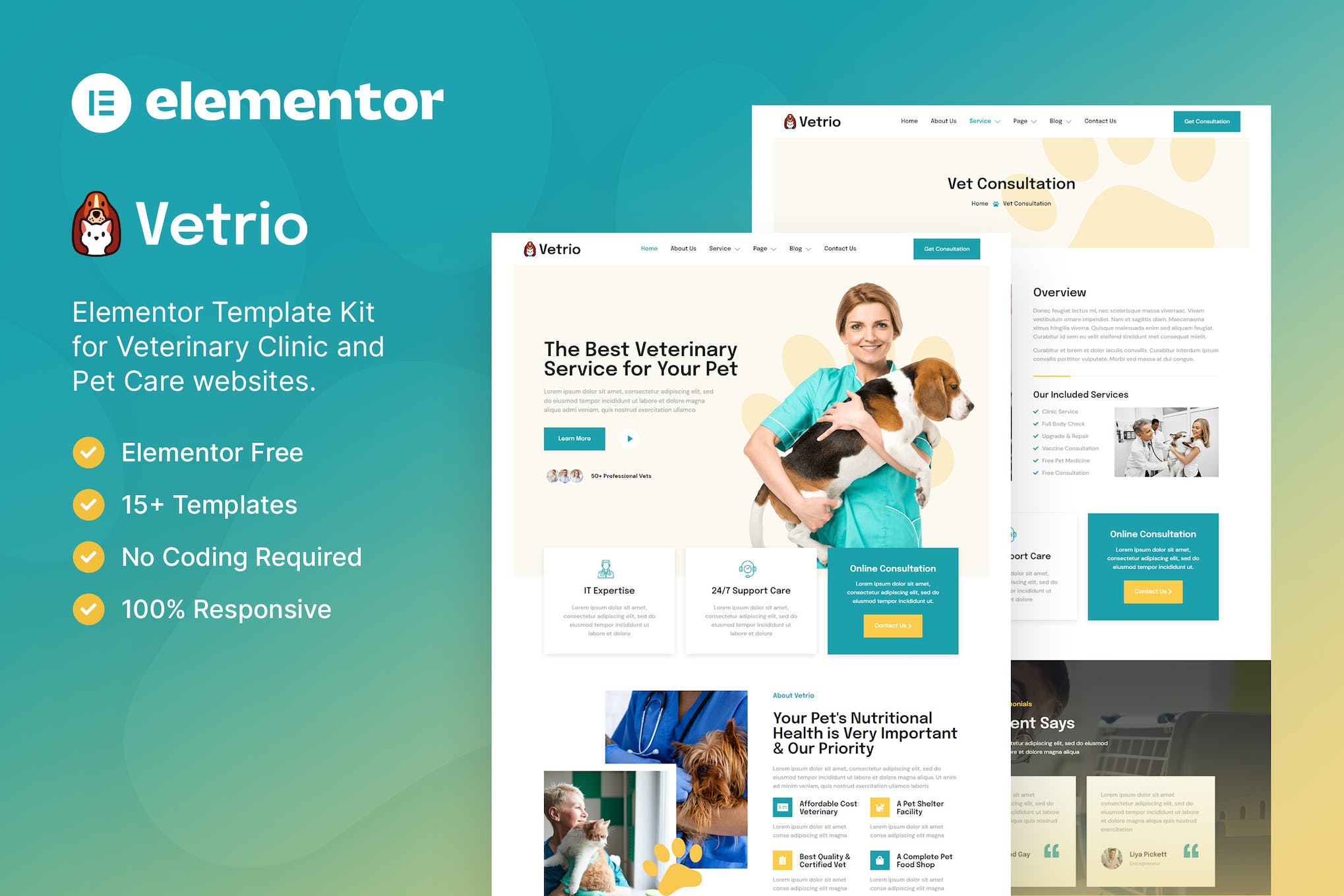 Vetrio – Veterinary Clinic & Pet Care Elementor Template Kit template kit cover image