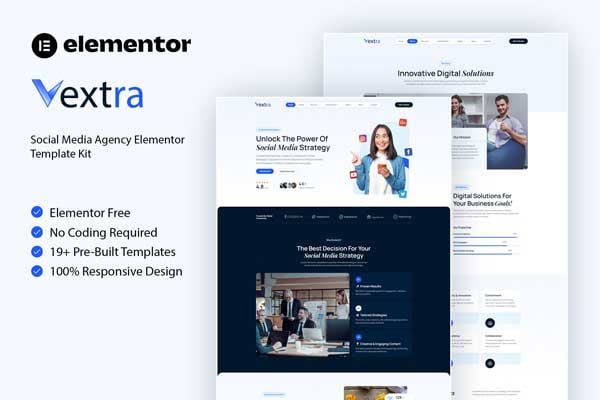 Vextra - Social Media Agency Elementor Template Kit template kit cover image
