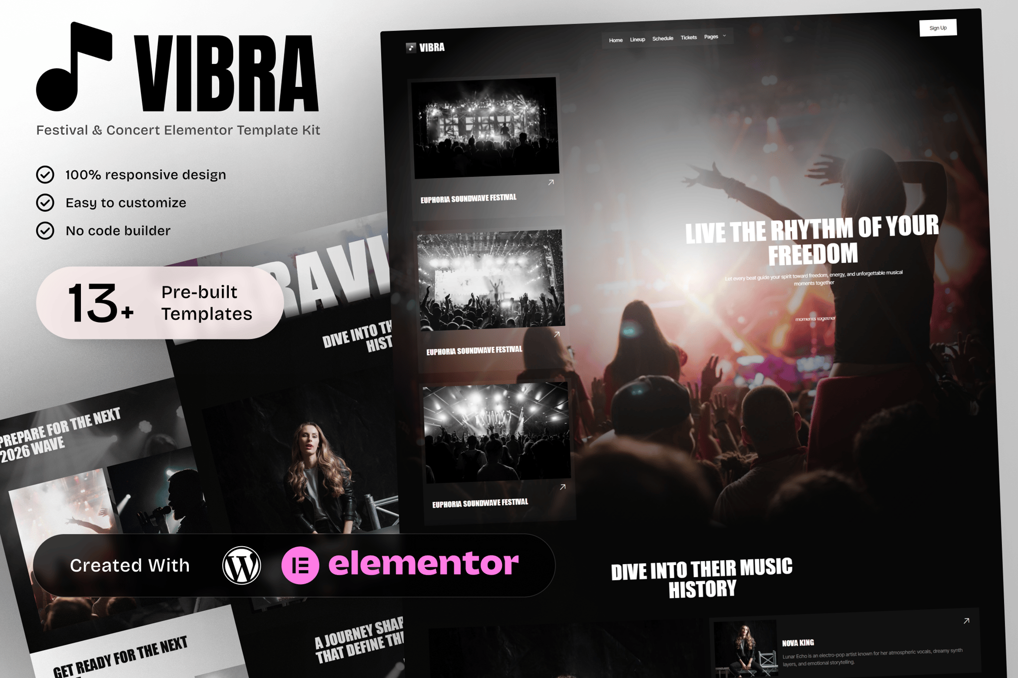 Vibra - Music Festival & Concert Elementor Template Kit template kit cover image