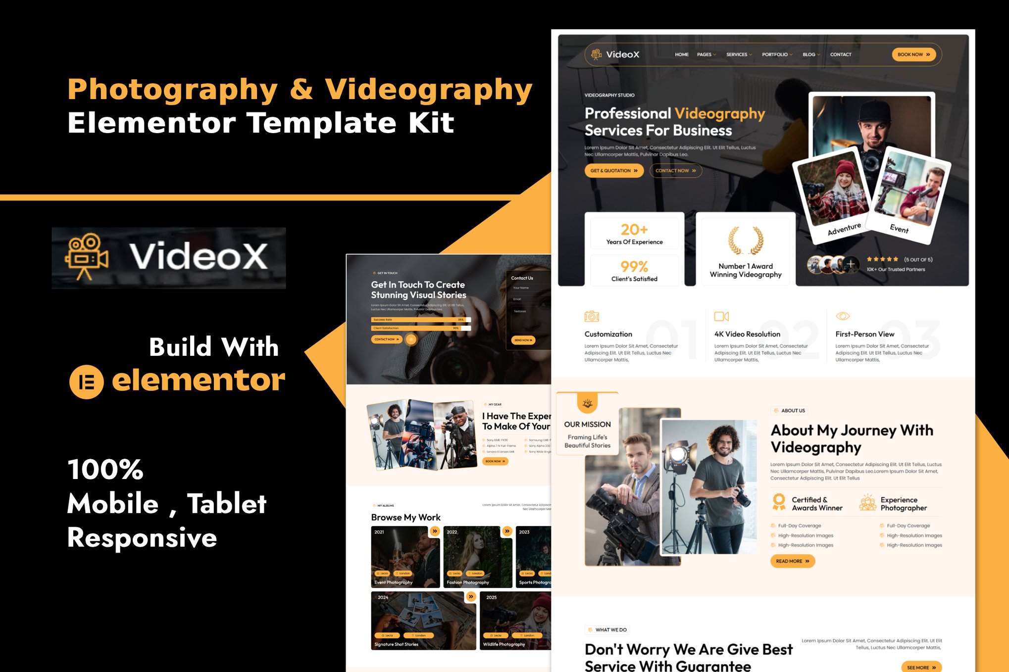 Videox - Photography & Videography Services Elementor Template Kit template kit cover image