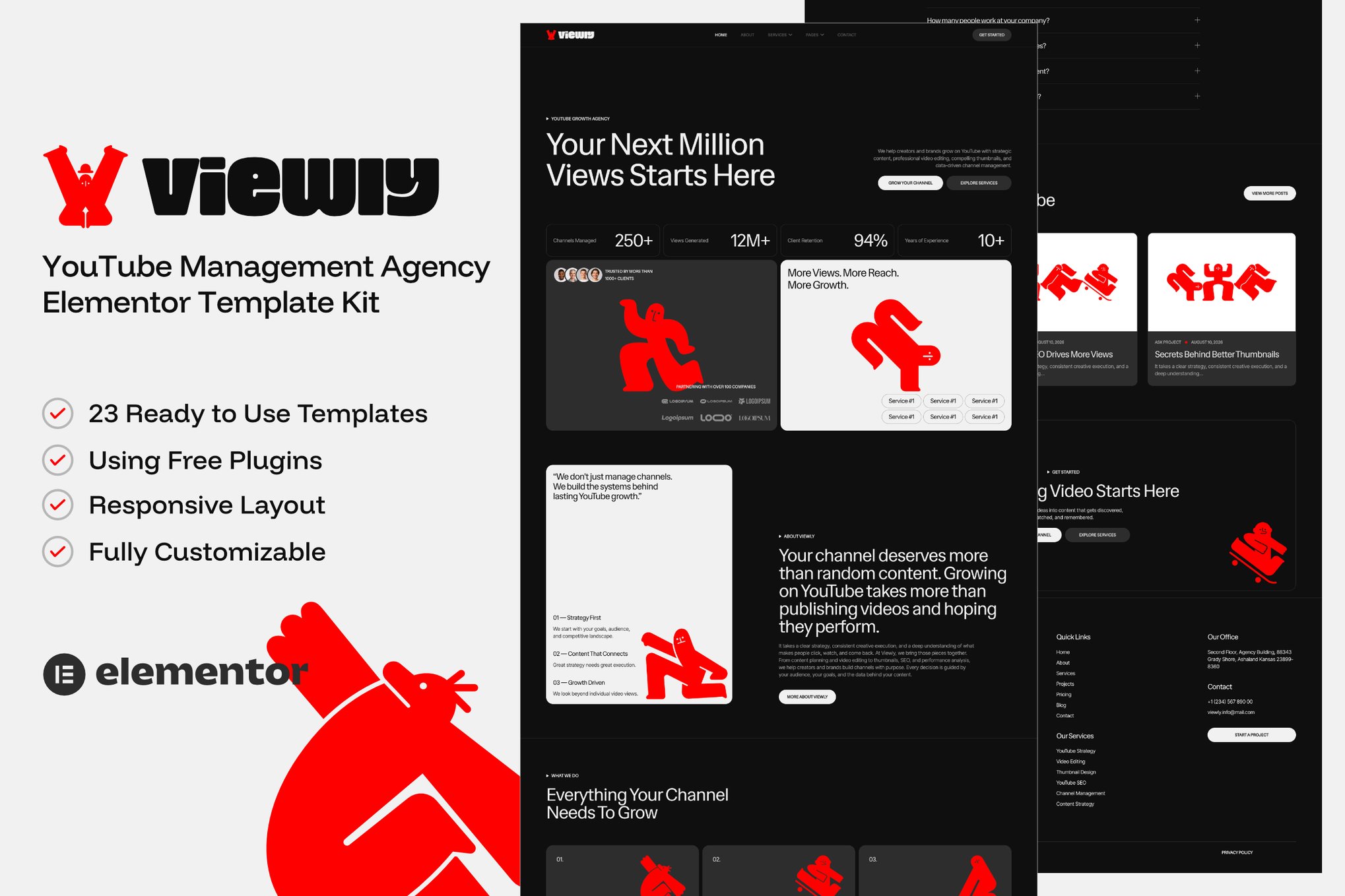 Viewly — YouTube Management Agency Elementor Template Kit template kit cover image