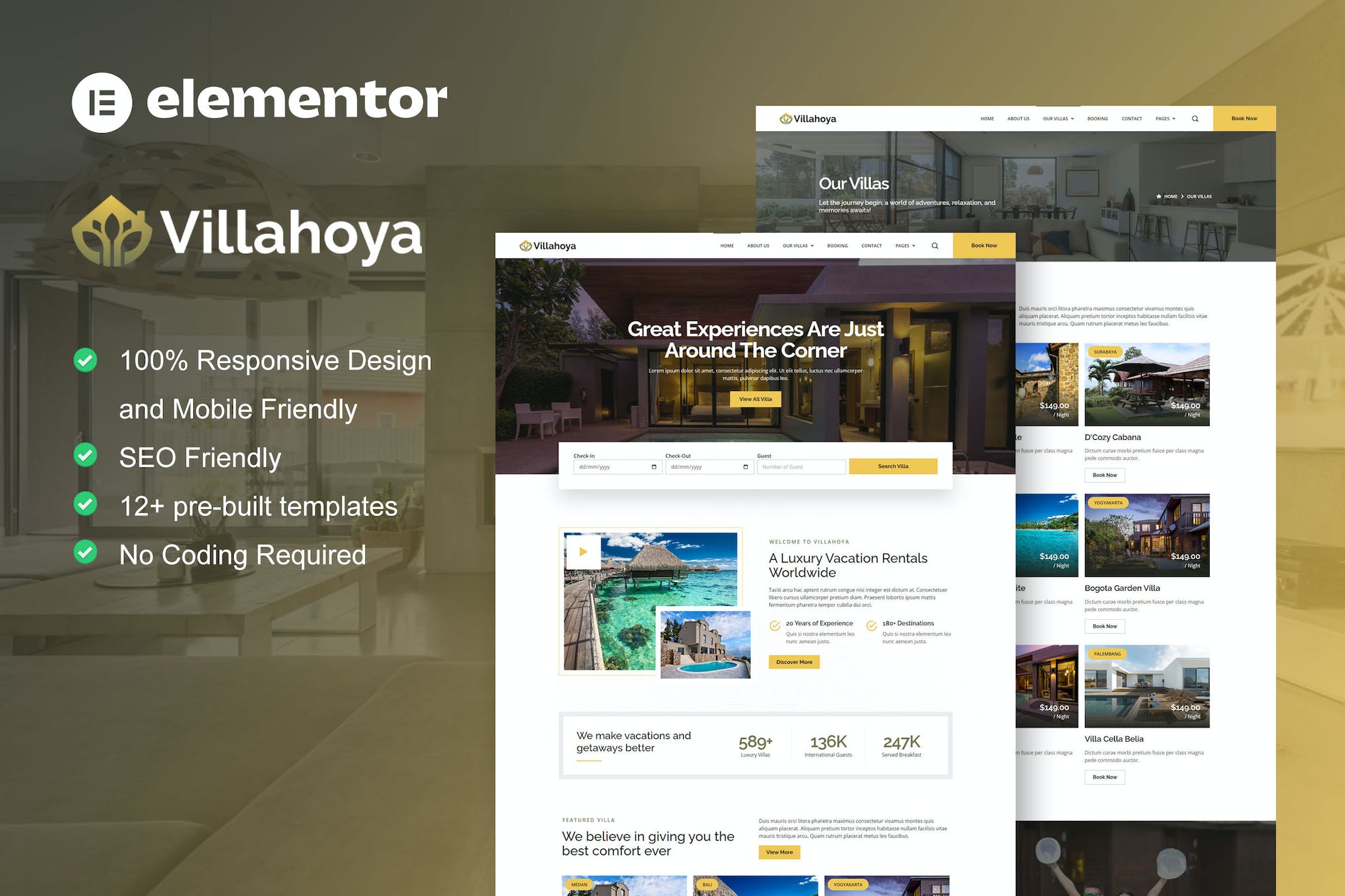 Villahoya - Villa Vacation Rental Elementor Template Kit template kit cover image