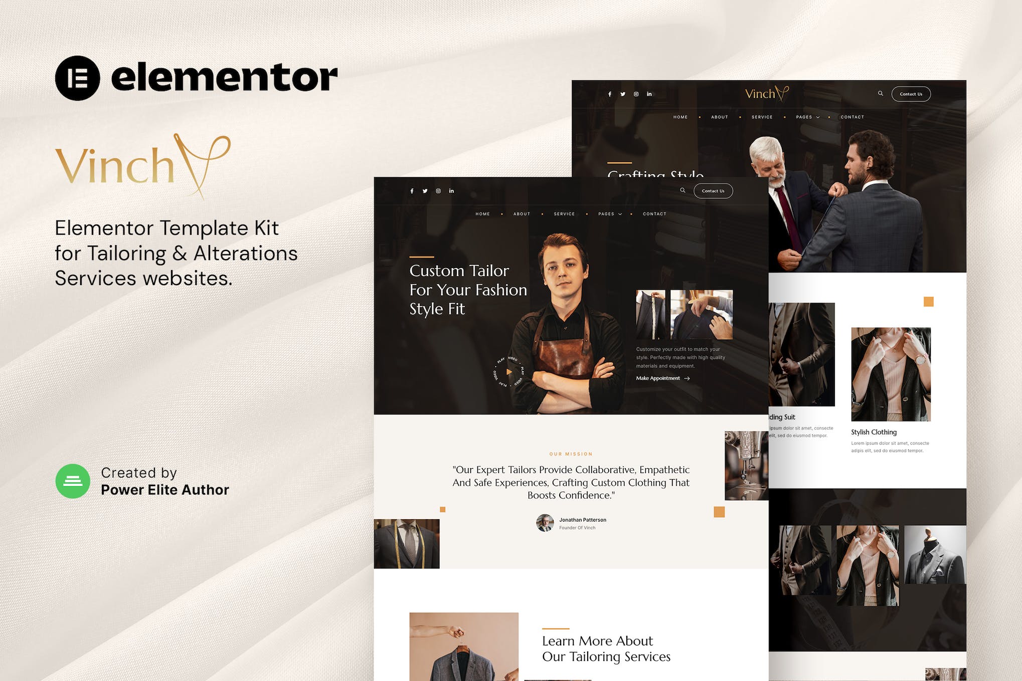Vinch – Professional Tailoring & Alterations Services Elementor Template Kit template kit cover image