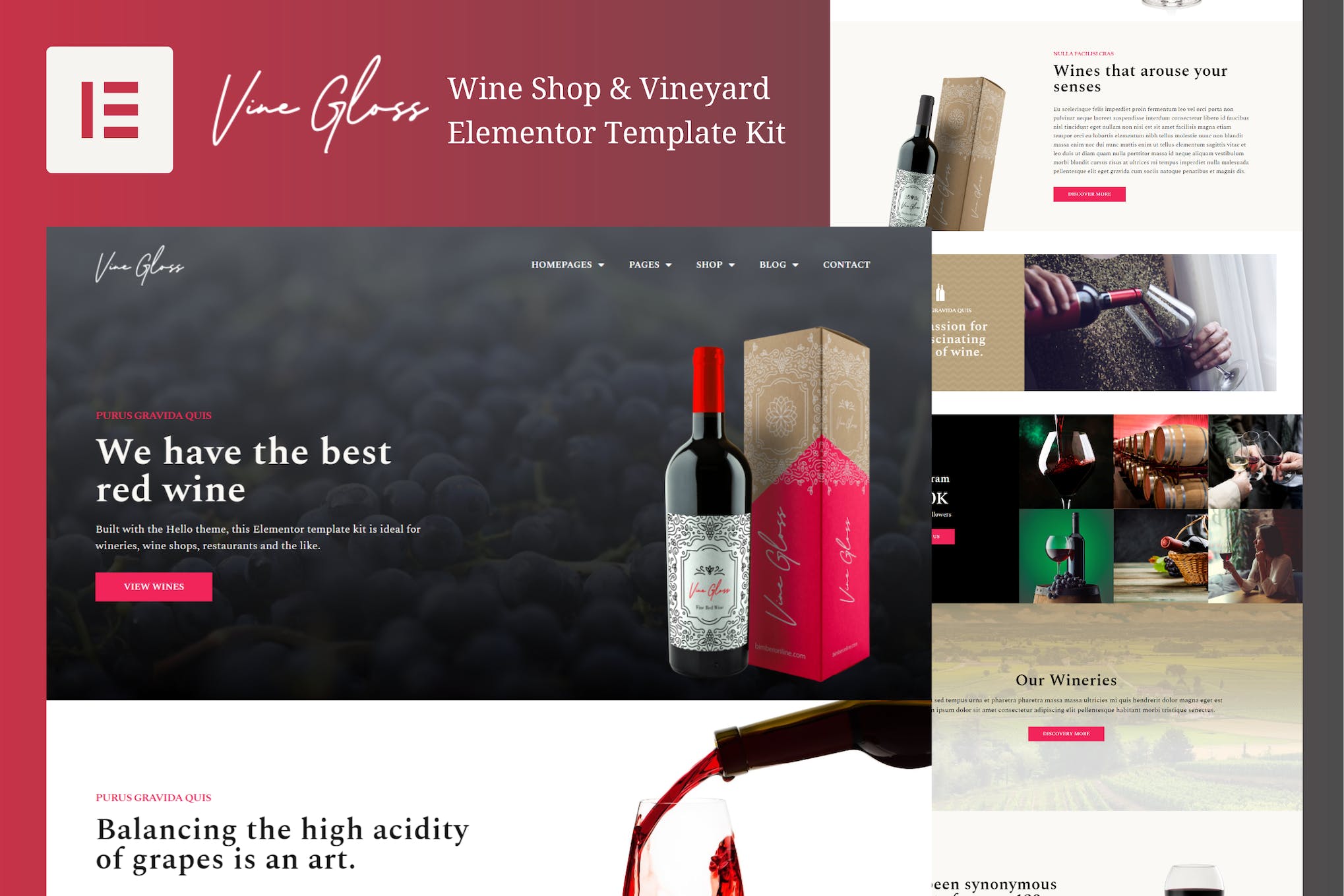 Vine Gloss - Wine Shop & Vineyard Elementor Template Kit template kit cover image