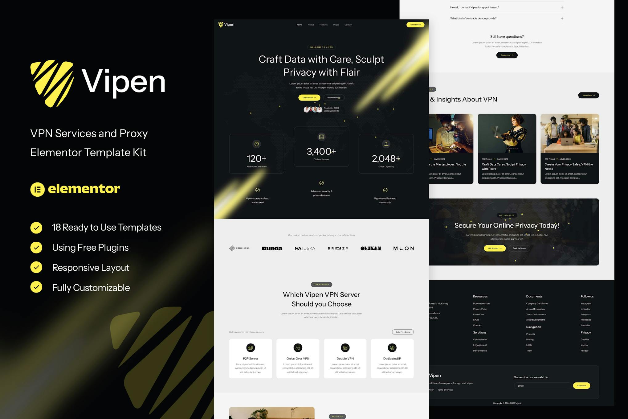 Vipen - VPN Services & Proxy Elementor Template Kit template kit cover image