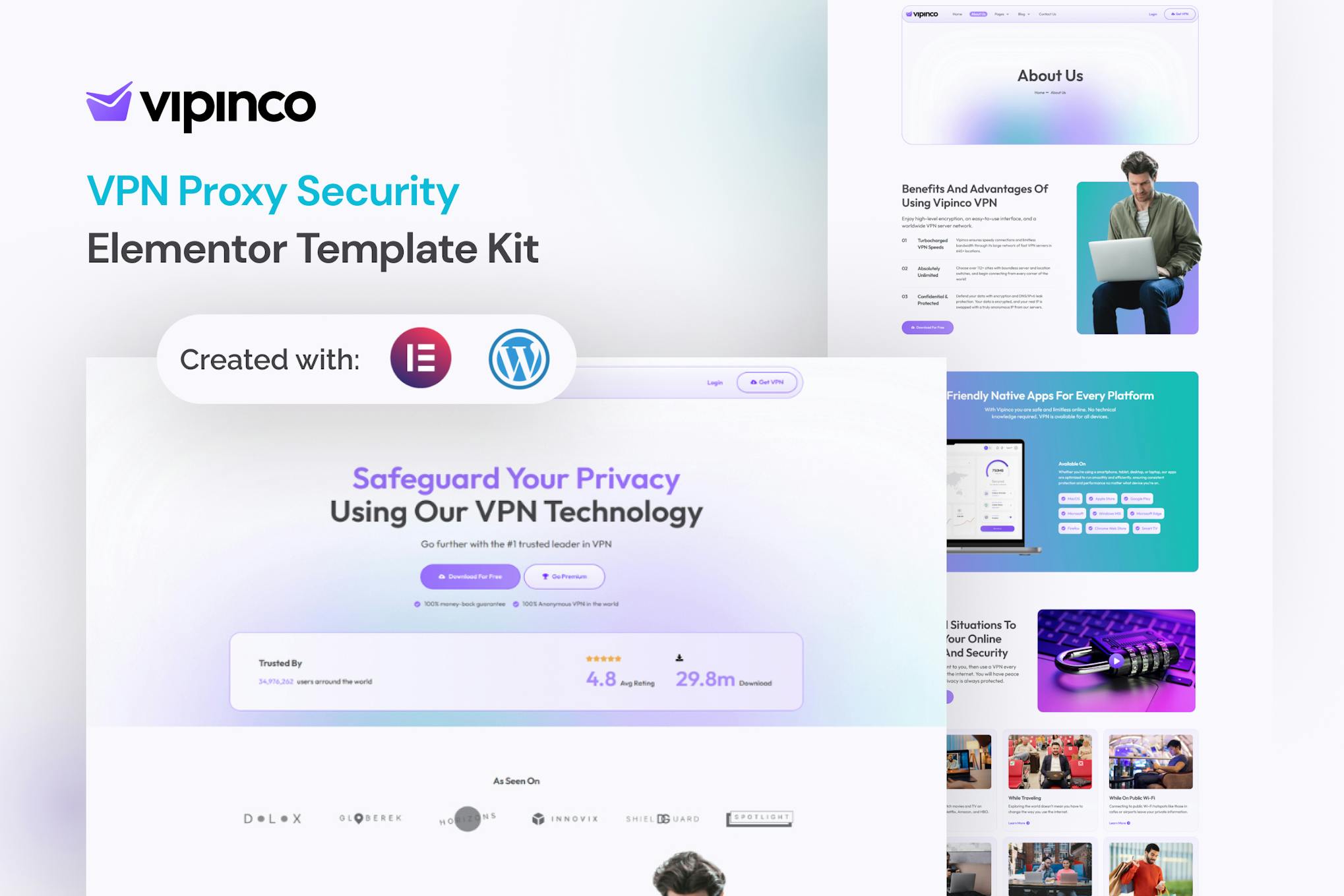 Vipinco - VPN Proxy Security Elementor Pro Template Kit template kit cover image