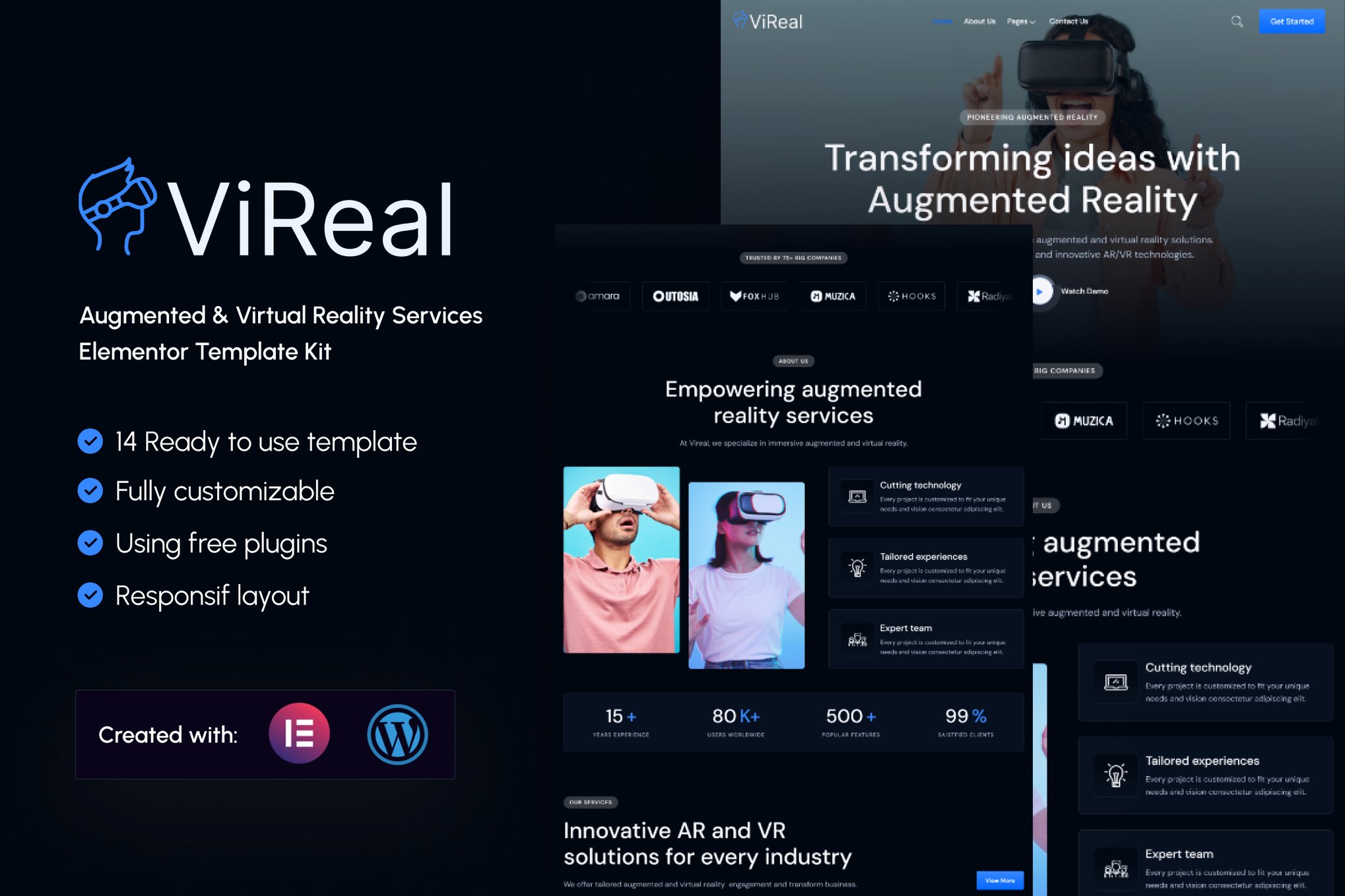 Vireal - Augmented & Virtual Reality Services Elementor Template Kit template kit cover image