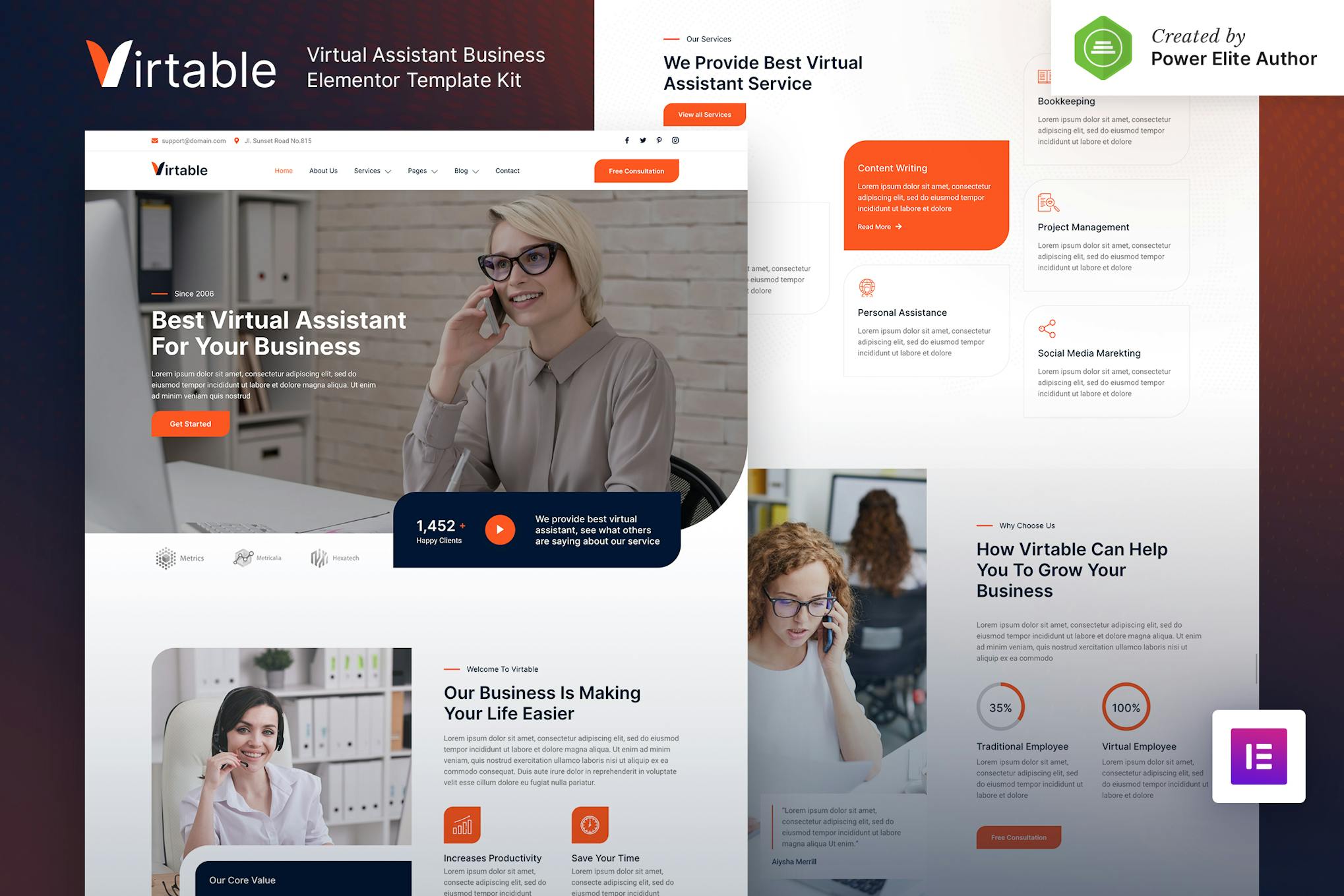 Virtable – Virtual Assistant Business Elementor Template Kit template kit cover image