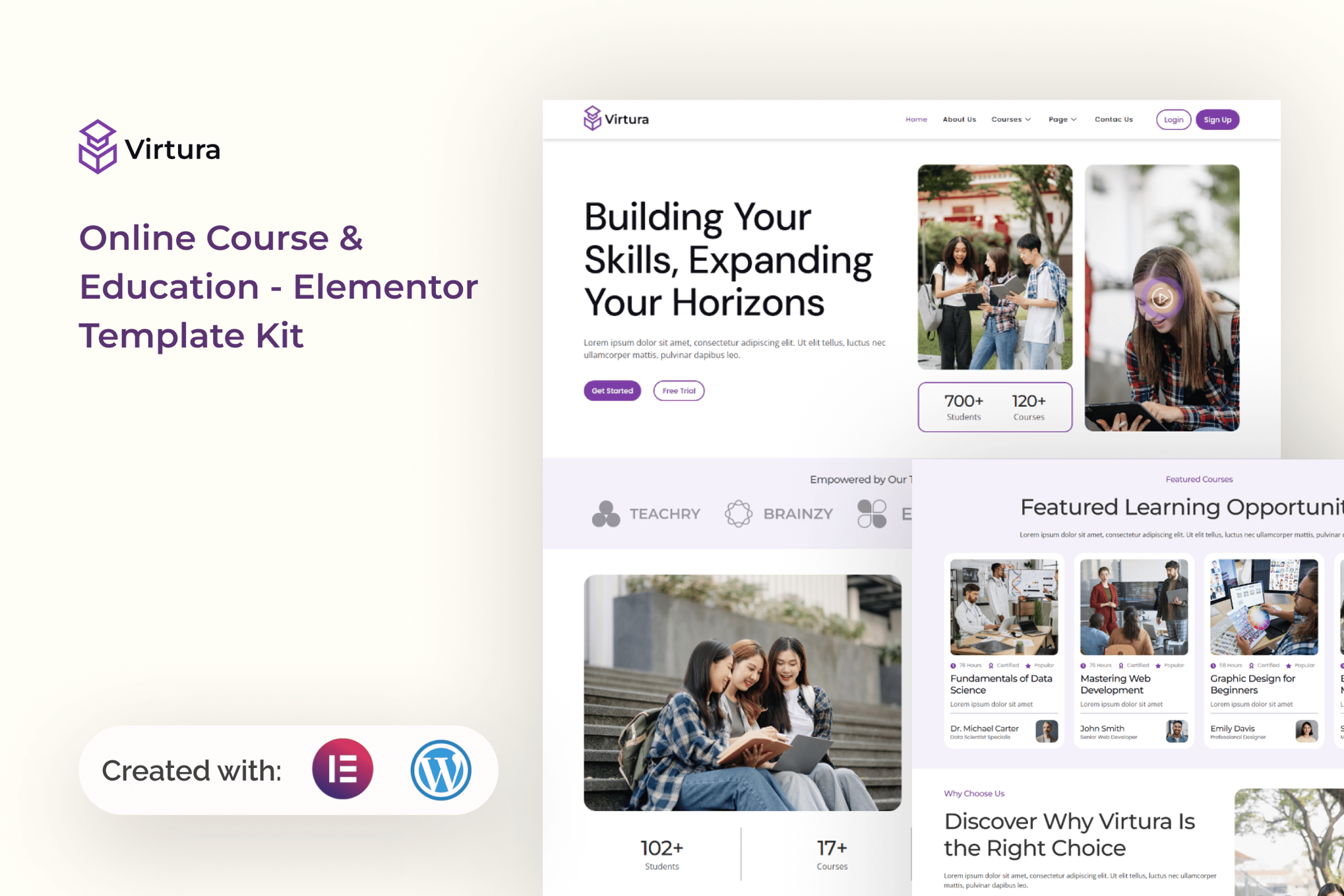 Virtura - Online Course & Education Elementor Template Kit template kit cover image