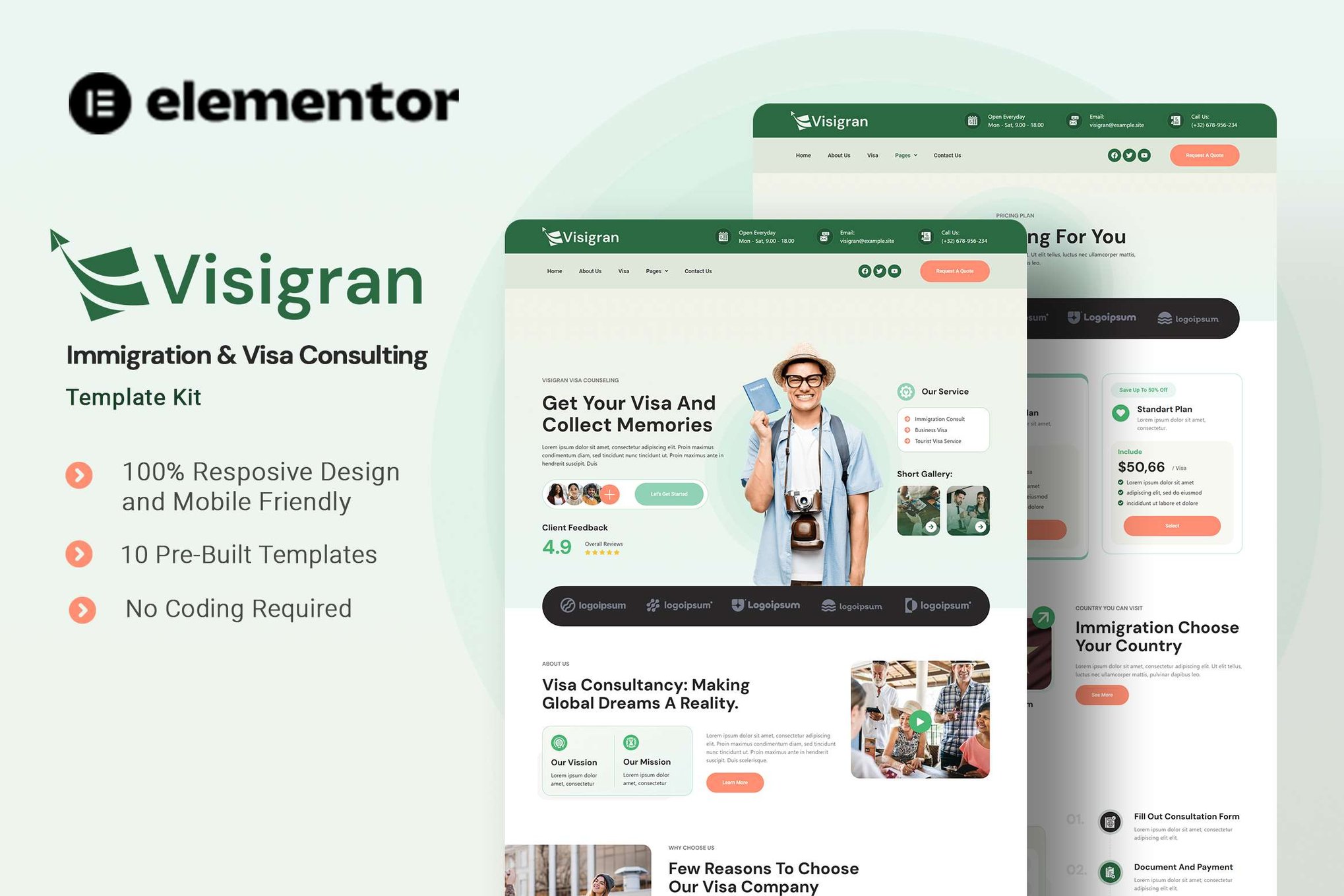Visigran - Immigration & Visa Consulting Elementor Template Kit template kit cover image