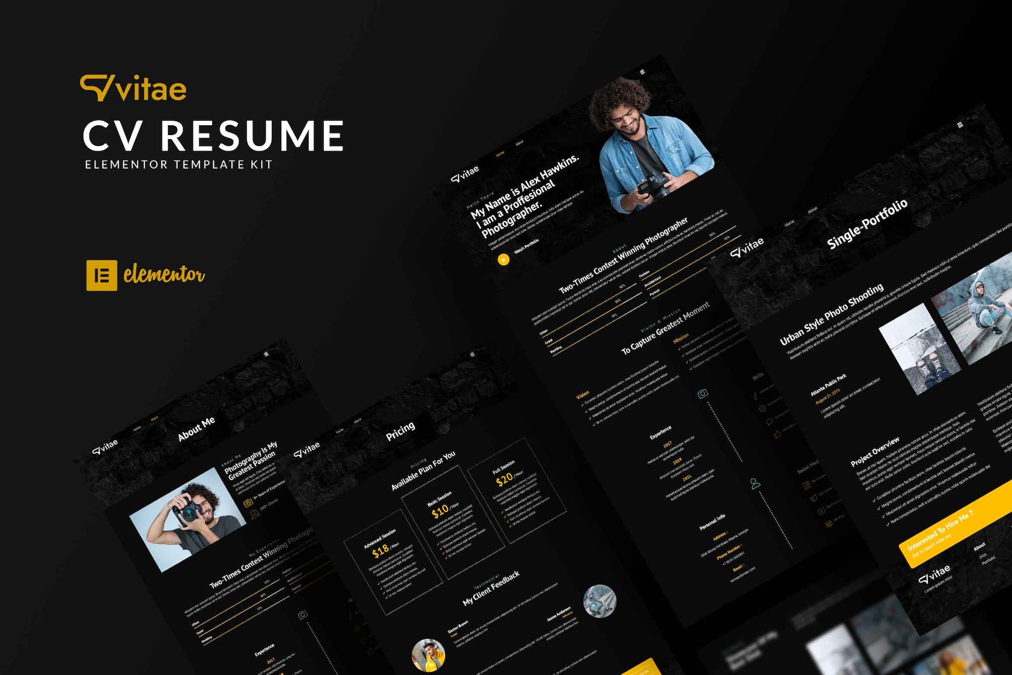 Vitae - CV Resume Elementor Template Kit template kit cover image