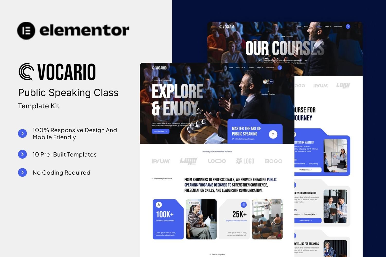 Vocario - Public Speaking Class Elementor Template Kit template kit cover image