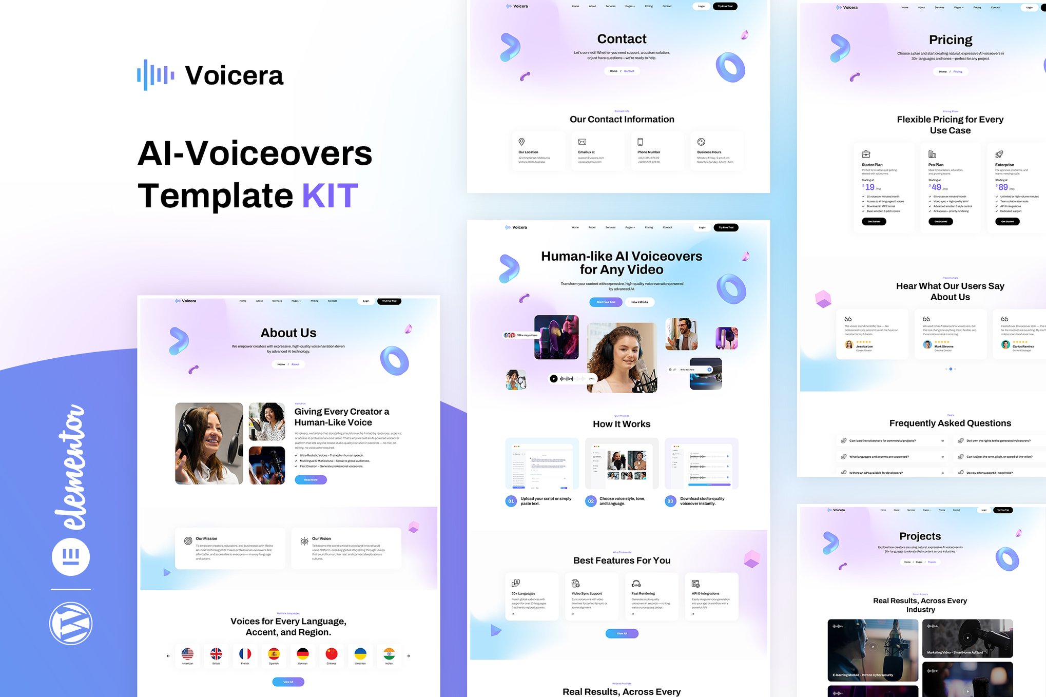 Voicera - AI Voiceover Elementor Template Kit template kit cover image