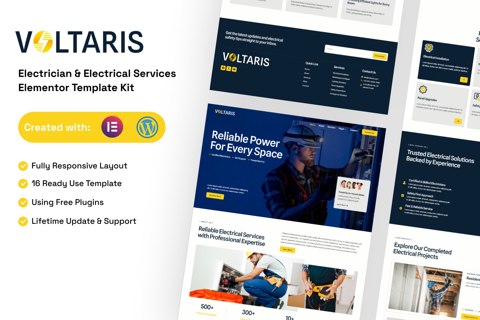 Voltaris - Electrician & Electrical Services Elementor Template Kit template kit cover image