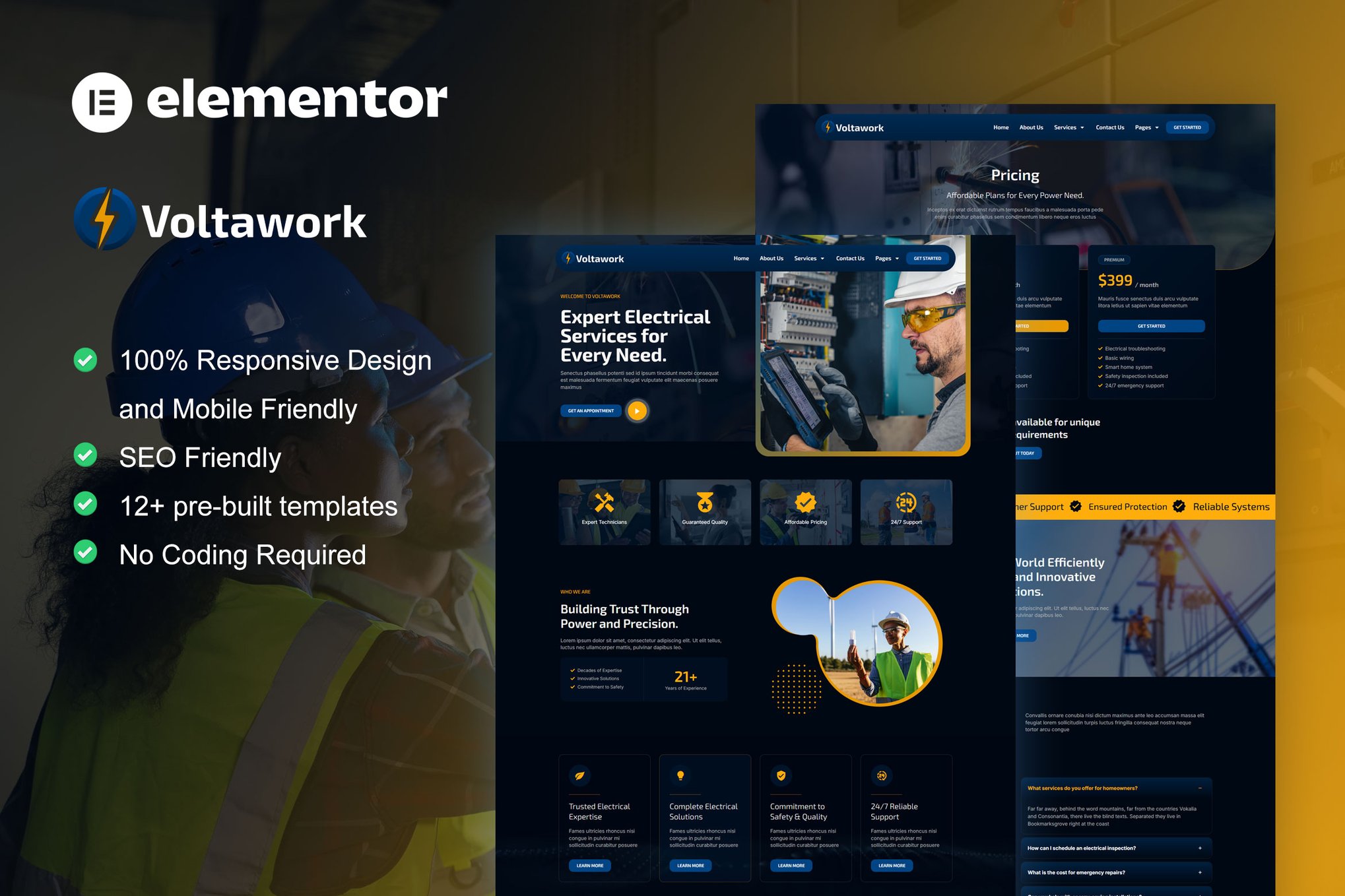 VoltaWork - Electrical Service Elementor Template Kit template kit cover image