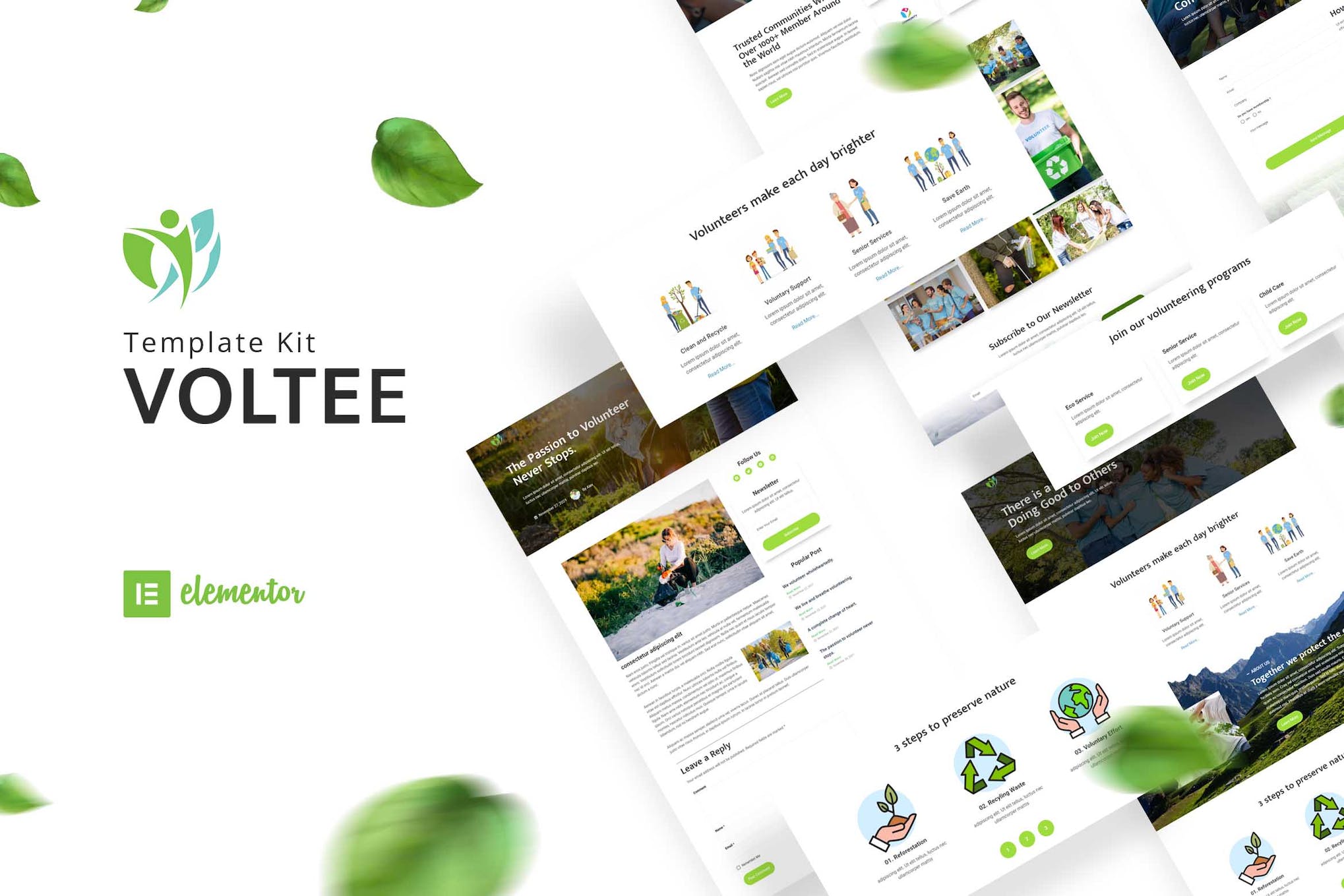 Voltee - Volunteering Service Elementor Template Kit template kit cover image