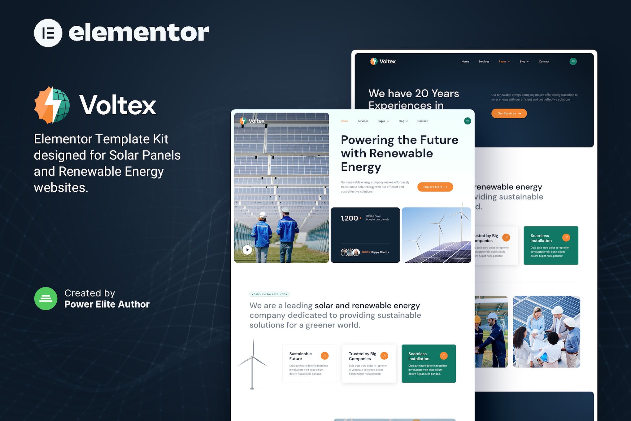 Voltex – Solar Panels & Renewable Energy Company Elementor Template Kit template kit cover image